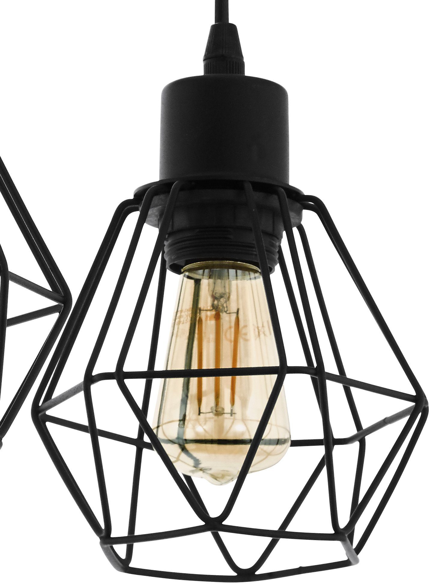 EGLO Deckenleuchte TOWNSHEND 5, Deckenlampe, Holz und Stahl, IP20, E27, Wohnzimmerlampe, ohne Leuchtmittel, Wand-/Deckenleuchte, L55 x B20 x H36cm, schwarz, braun, 3X60W exkl.