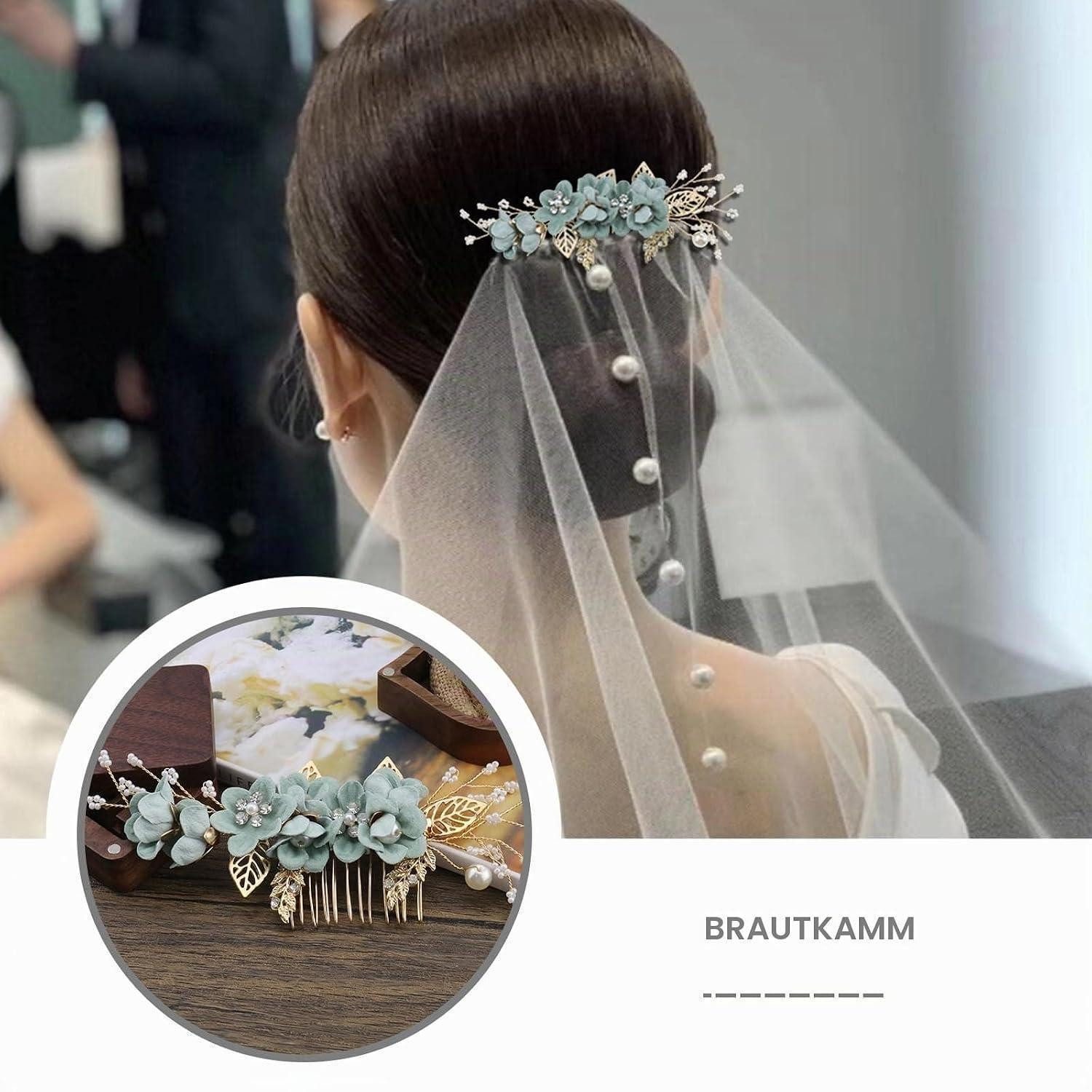 LuxusKollektion Haarnadel Haarkamm Blume Strass Perle Grün