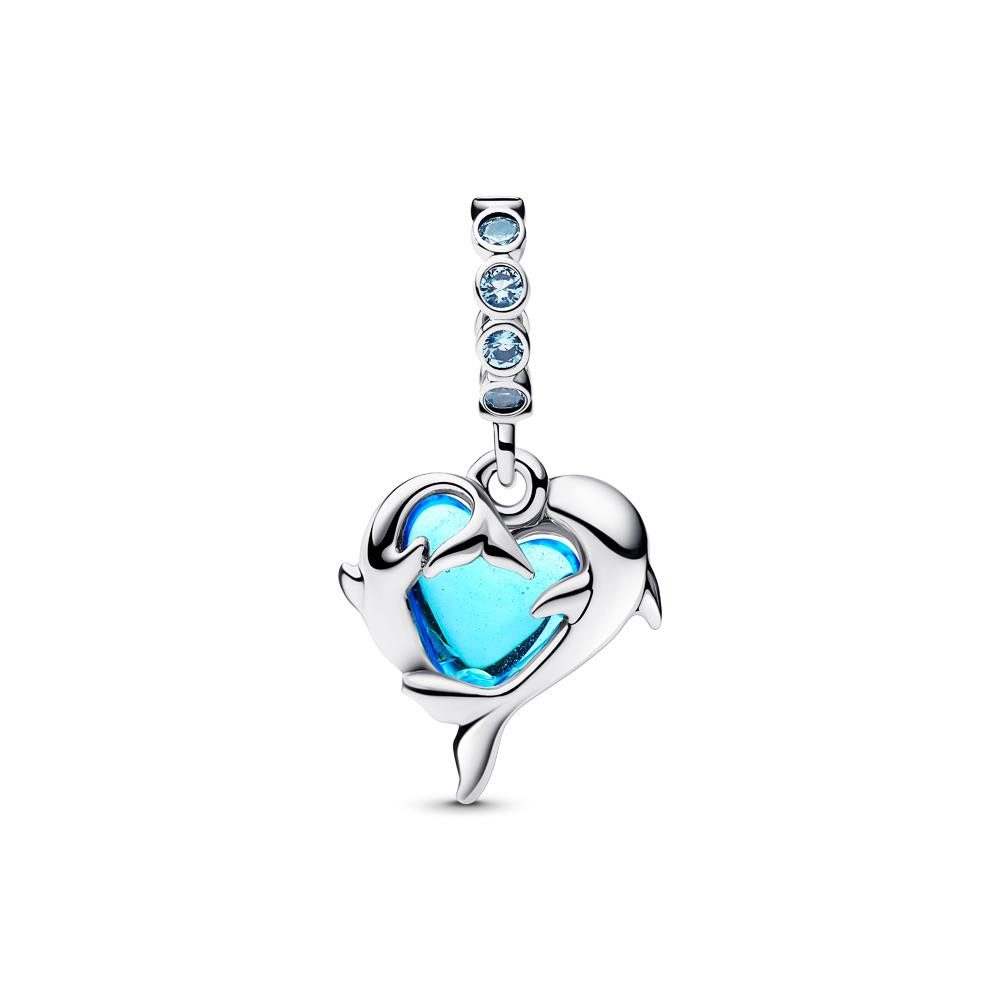 Pandora Charm-Einhänger PANDORA Moments Charm-Anhänger Delfine, 925er Silber, Glas