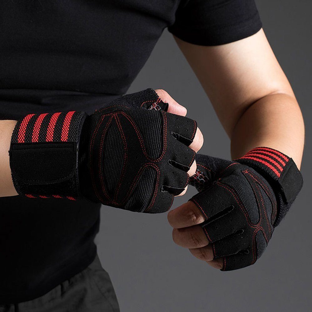 Verstellbarer, rot Handschuhe Trainingshandschuhe Sporthandschuhe Handgelenkstütze, Powerlifting Rutschfest Bodybuilding LAPA Handschuhe Herren Fingerlose Fitness Gepolstert, Kraftsport (mit Damen HOME Handschuhe) Atmungsaktiv für