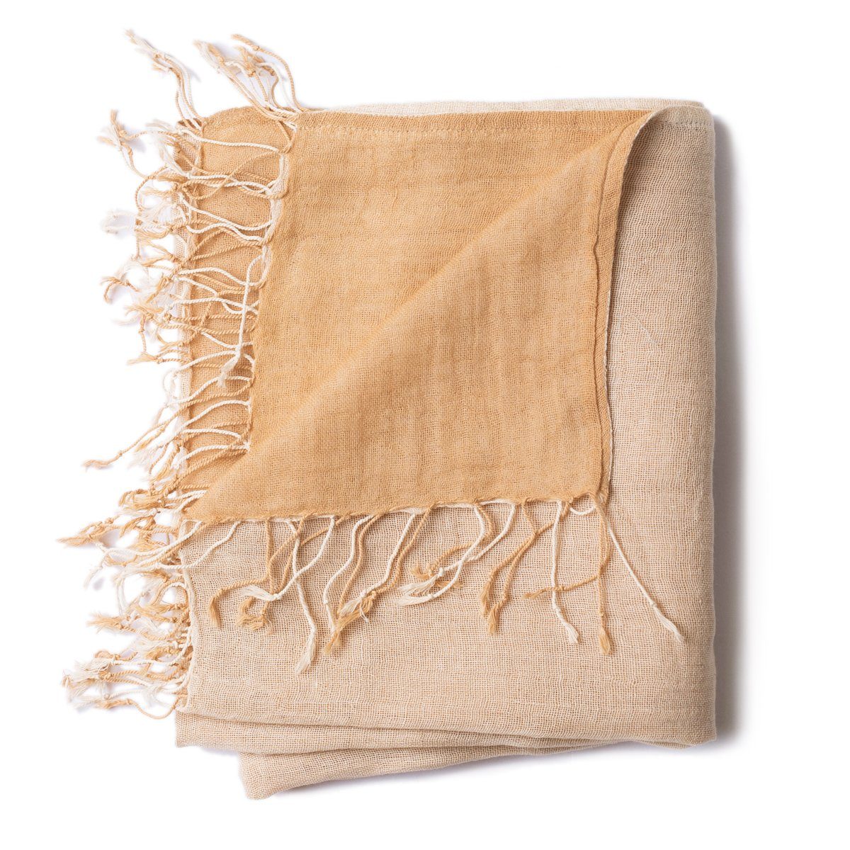 PANASIAM Halstuch elegantes Schal Fransen Baumwolle Stola in Designs farbigen kleinen beige Schultertuch tragbar, schönen auch aus camel mit als zweifarbig oder