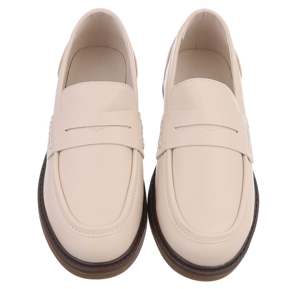 Ital-Design Damen Loafer Pennyloafer mit Blockabsatz Slipper (91742634) Blockabsatz Mokassins in Beige – Bild 4 von 5