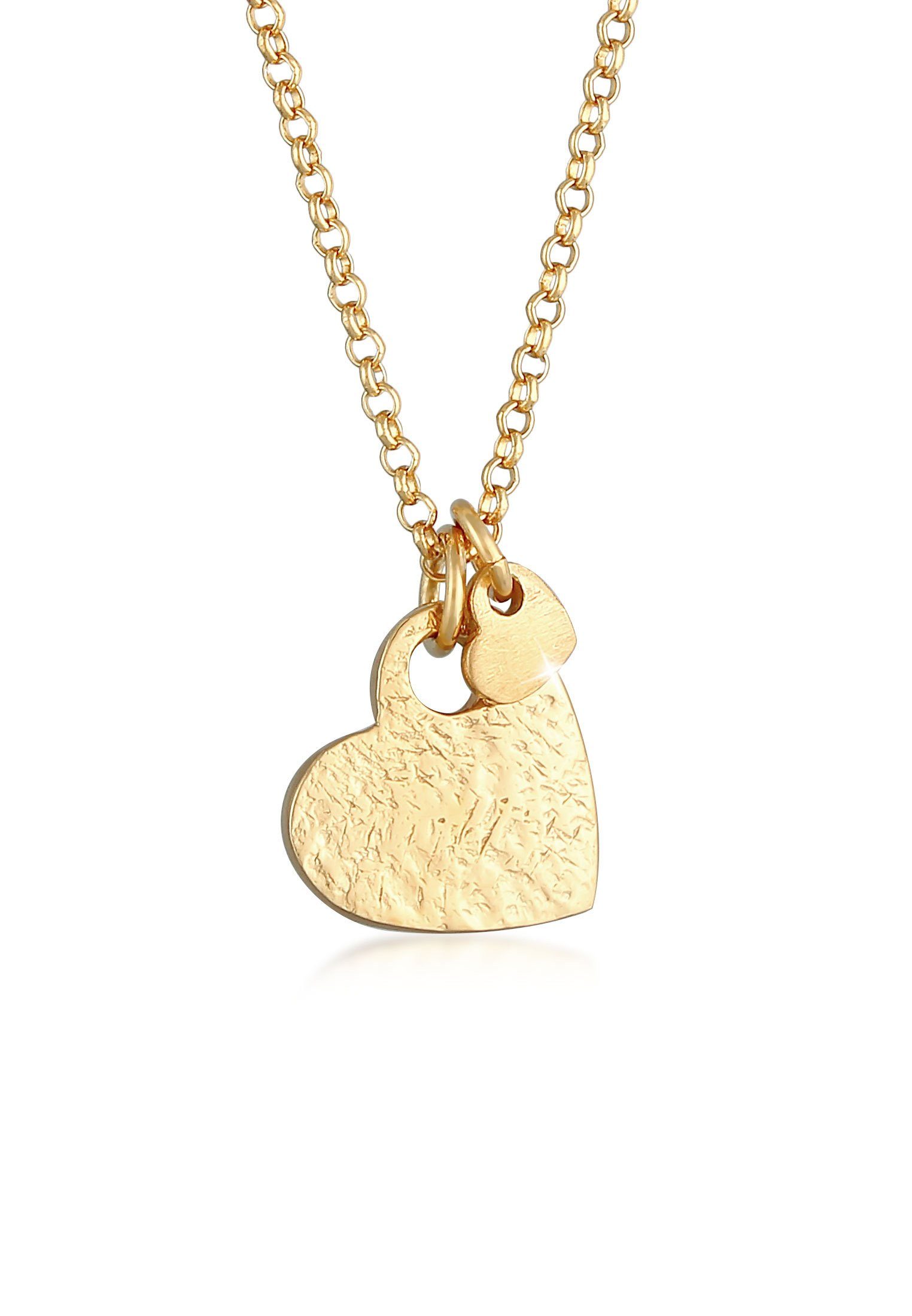 Elli Kette mit Anhänger Herzen Love Liebe Organic Look 925 Silber Gold