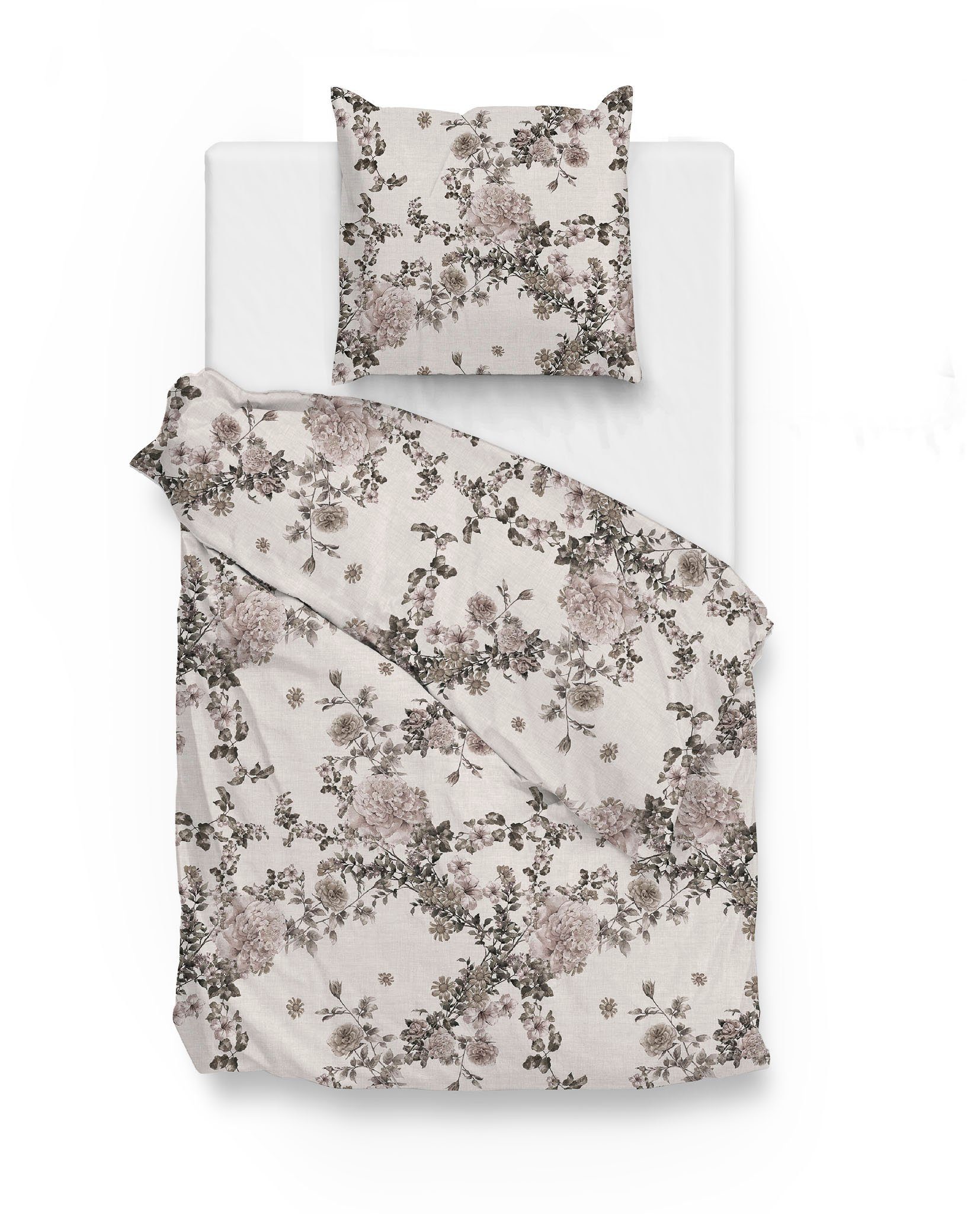 ZO HOME Bettwäsche Zo! Home Cotton Bettwäsche 155x220 Ruffina Blüten Rosen Blätter taupe, Baumwolle, 2 teilig