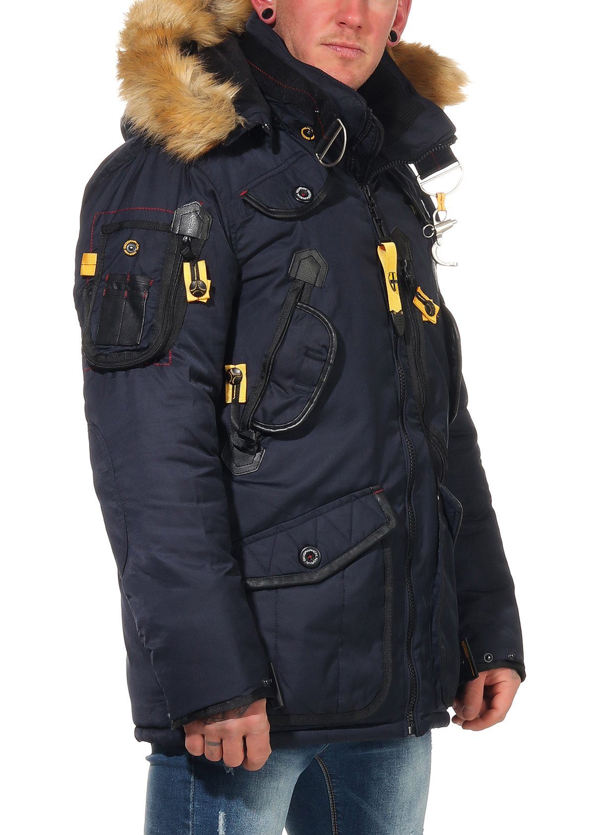Geographical Norway Winterjacke Herren Multifunktionsparka mit modischem Design in Unifarbe, mit abnehmbarer Kapuze, mit zahlreichen Außentaschen