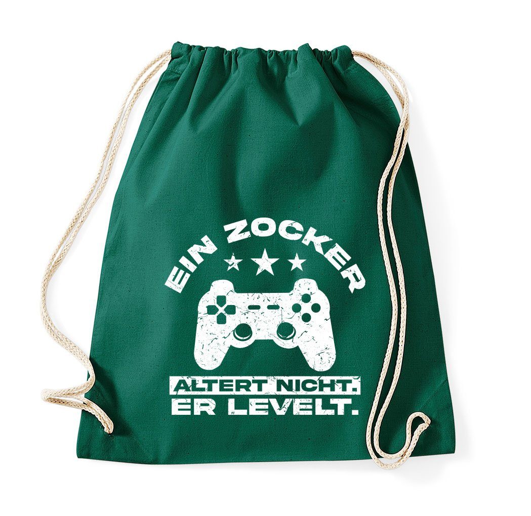 Youth Designz Turnbeutel Ein Zocker altert nicht, er LEVELT! Baumwoll Tasche Turnbeutel, mit Controller Print