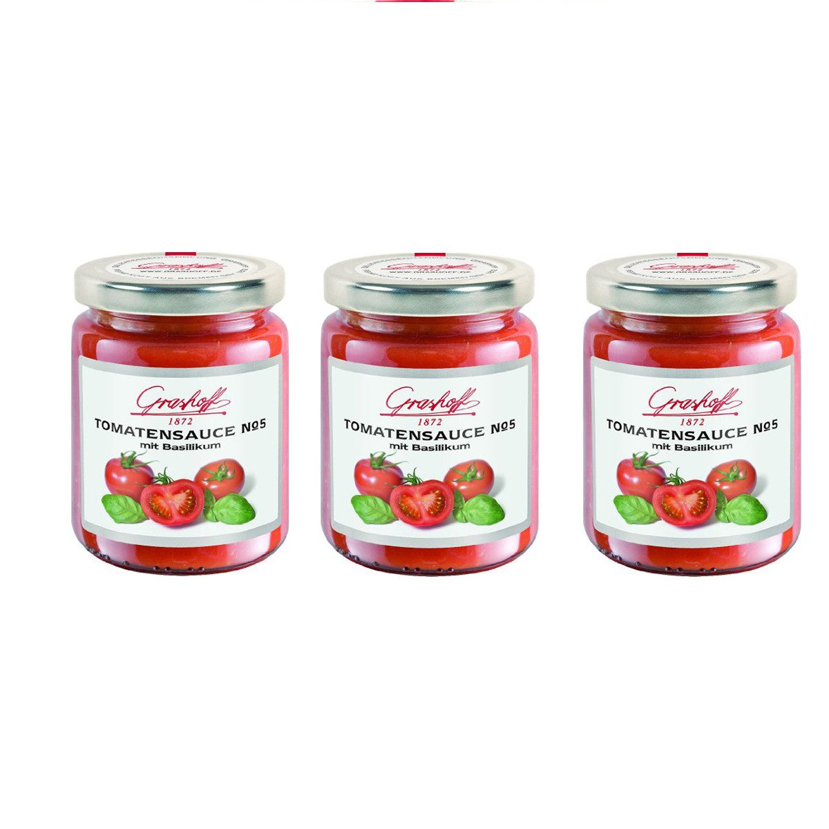 Grashoff Saucen, Grashoff Tomatensauce No. 5 würzig mit Basilikum 200ml 3er Pack