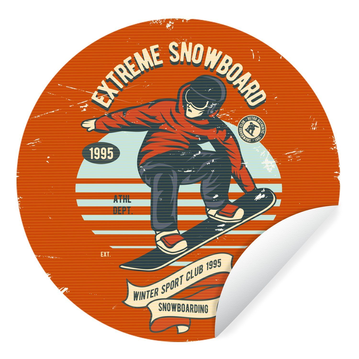 MuchoWow Wandsticker Snowboard - Kleidung - Winter - Retro (1 St), Tapetenkreis für Kinderzimmer, Tapetenaufkleber, Rund, Wohnzimmer