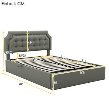 DOPWii Bett 160*200cm Flachbett,Polsterbett,Hydraulisches Zwei-Wege-Bett, Minimalistisches Design,Stilvolle Polsterung, Weiß/Grau
