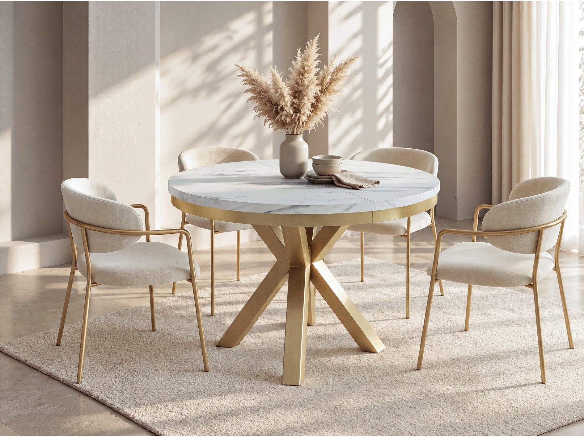 WFL GROUP Esstisch Clara Gold im Loft-Stil rund ausziehbar mit goldenen Metallbeinen (MADE IN EU, erhältlich in zwei Größen – 100/120 cm, ausziehbar auf 180/200 cm), platzsparender Industrial Tisch in Holzoptik für Wohnzimmer oder Küche