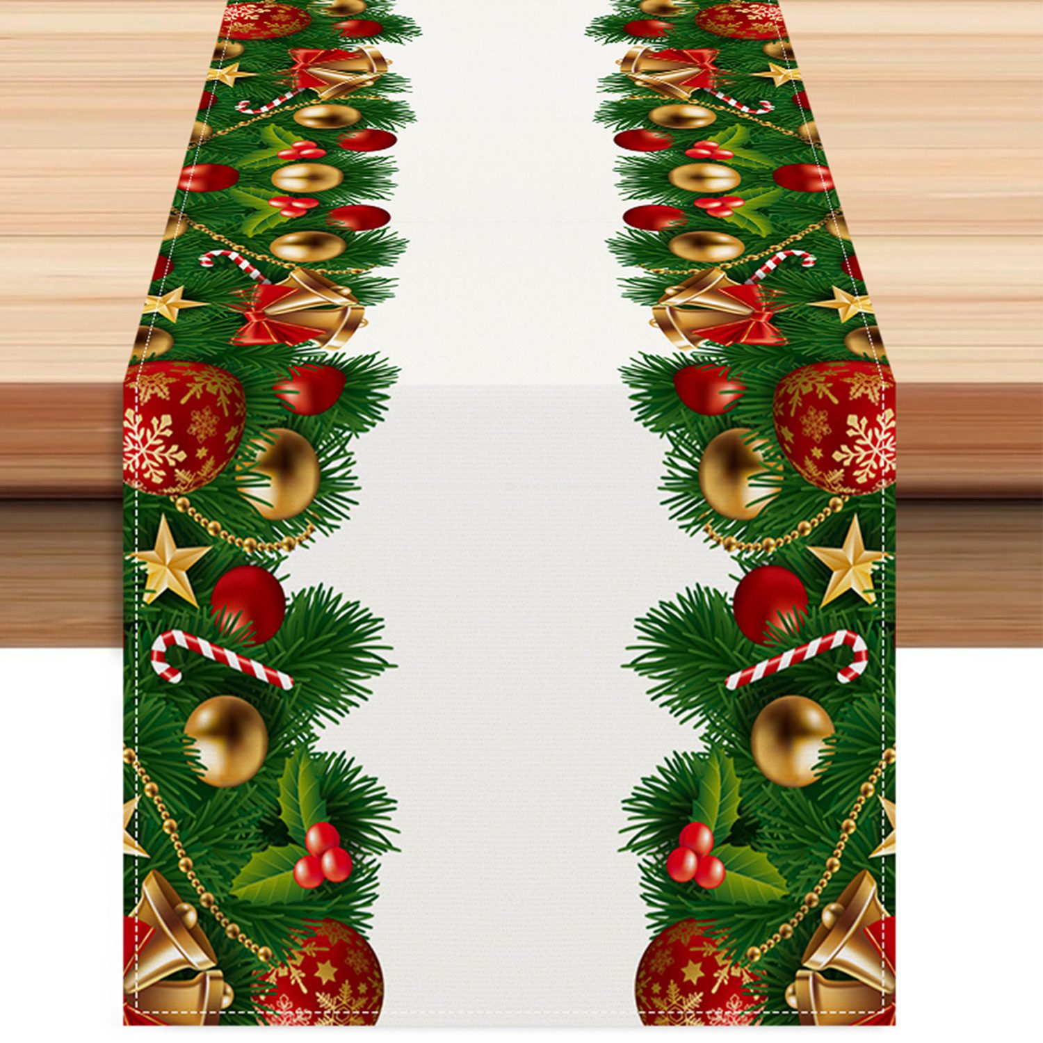 Tischläufer Weihnachtlicher Leinen Tischläufer Druck, Festliche Tischdekoration