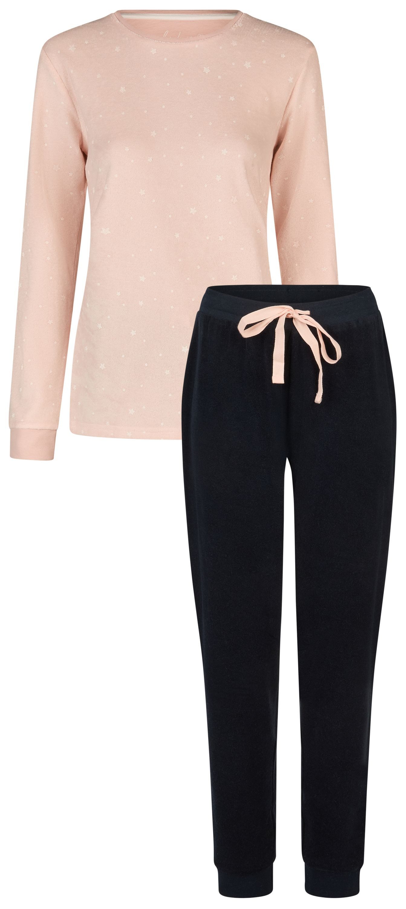 By Louise Schlafanzug Snow Queen (Set, 2 tlg., 2-teilig) Damen Pyjama lang Frottee Langarm Bündchen Baumwolle