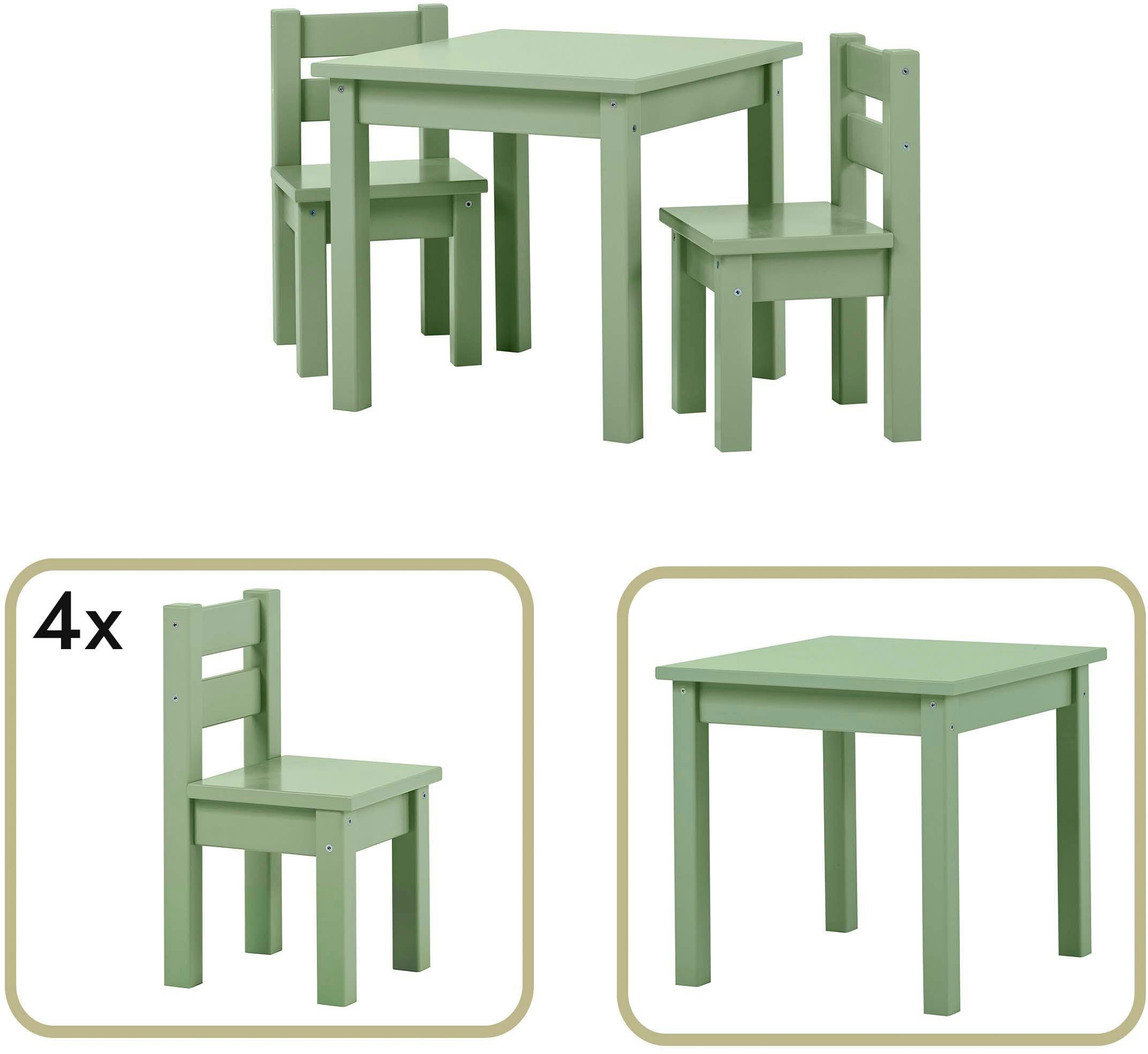 vielen in 5-tlg., Farben, mit MADS Kindersitzgruppe, grün vier Stühlen Kindersitzgruppe Stühle), (Set, 1 Tisch, 4 Hoppekids