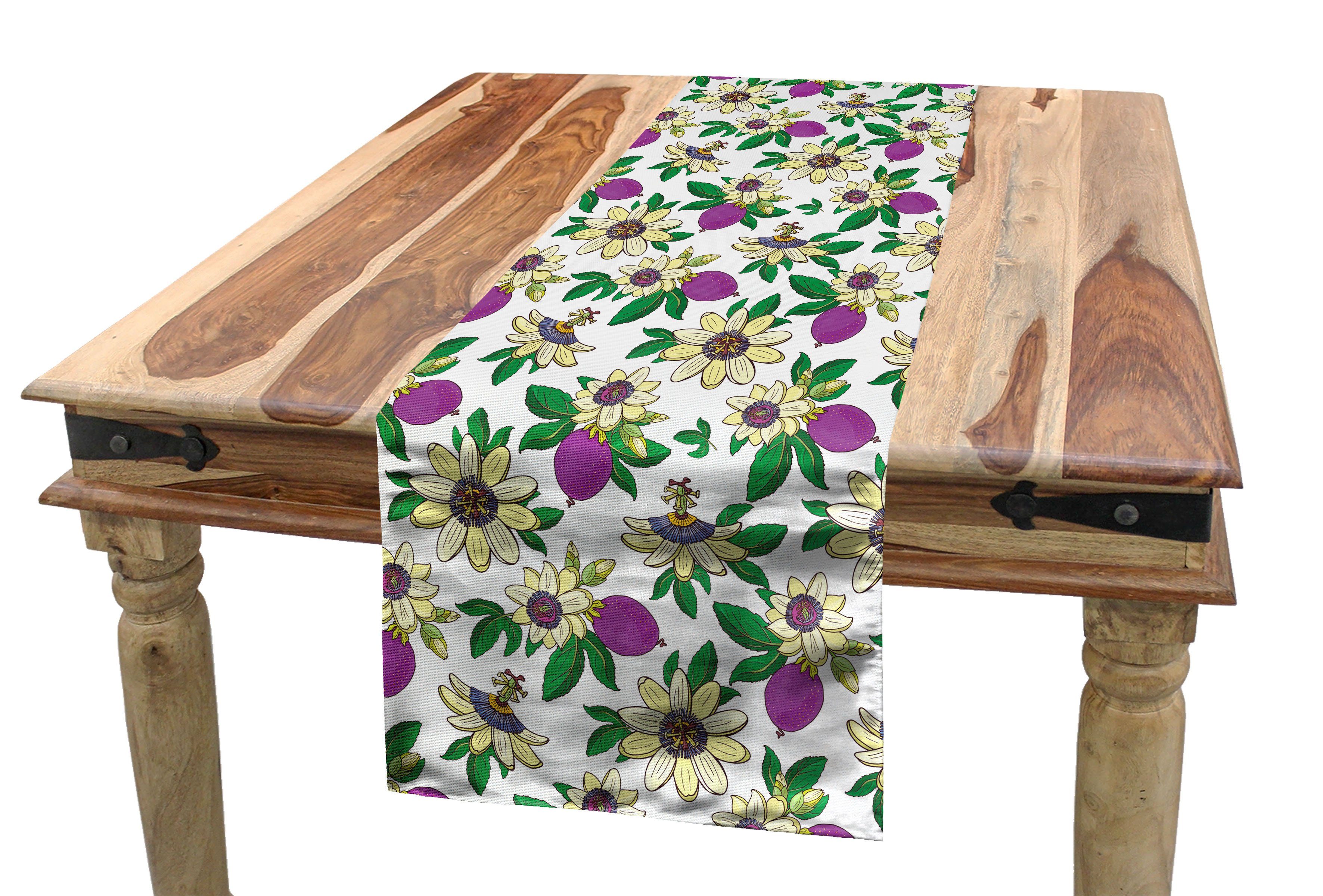 Abakuhaus Tischläufer Esszimmer Küche Rechteckiger Dekorativer Tischläufer, Tropisch Maracuja Blumen und Früchte