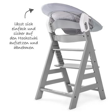Hauck Hochstuhl Alpha Plus Grau - Newborn Set (Set, 4 St), Holz Babystuhl ab Geburt inkl. Aufsatz für Neugeborene & Sitzpolster