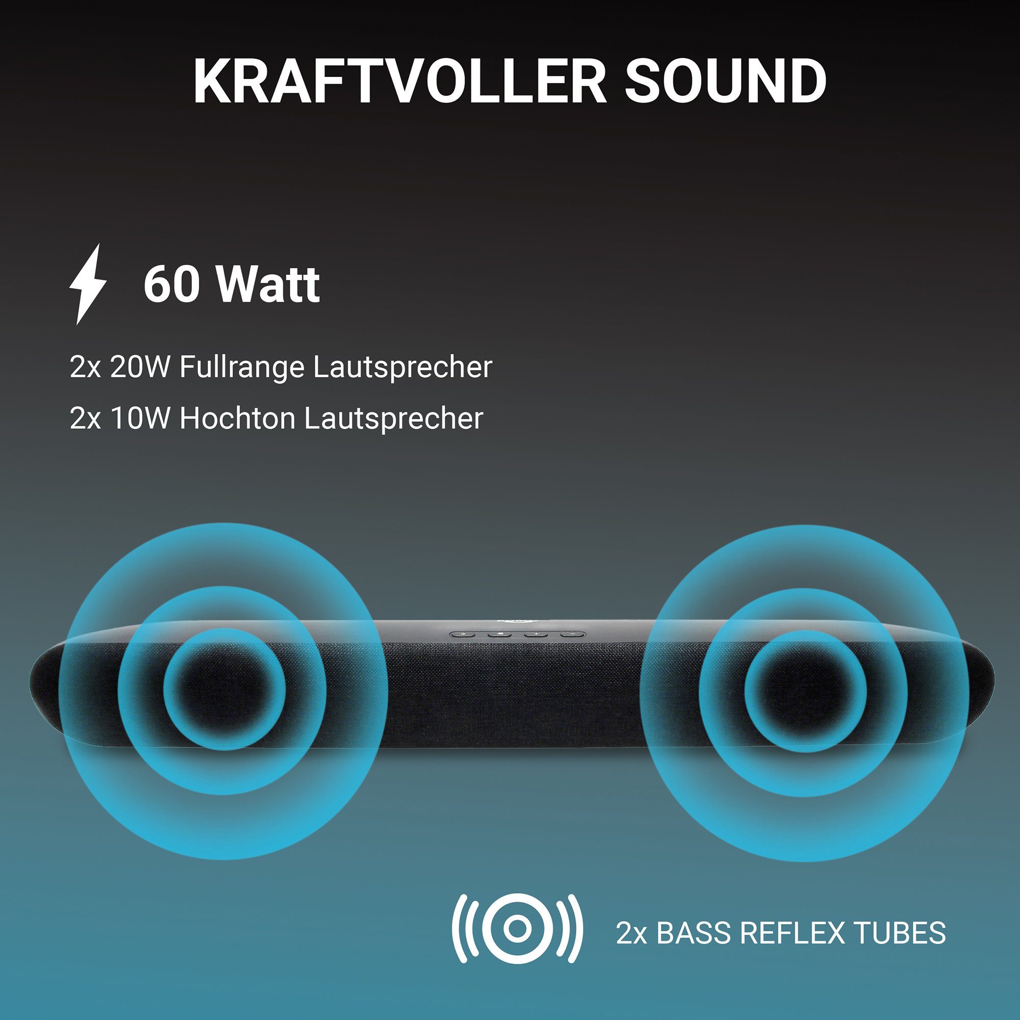 Xoro HSB 70 2.0 Soundbar USB Anschluss Bluetooth HDMI ARC Soundbar 2 (60 W, Kraftvolle 60‑W‑Soundbar mit HDMI ARC und integriertem USB‑Player) – Bild 4 von 5