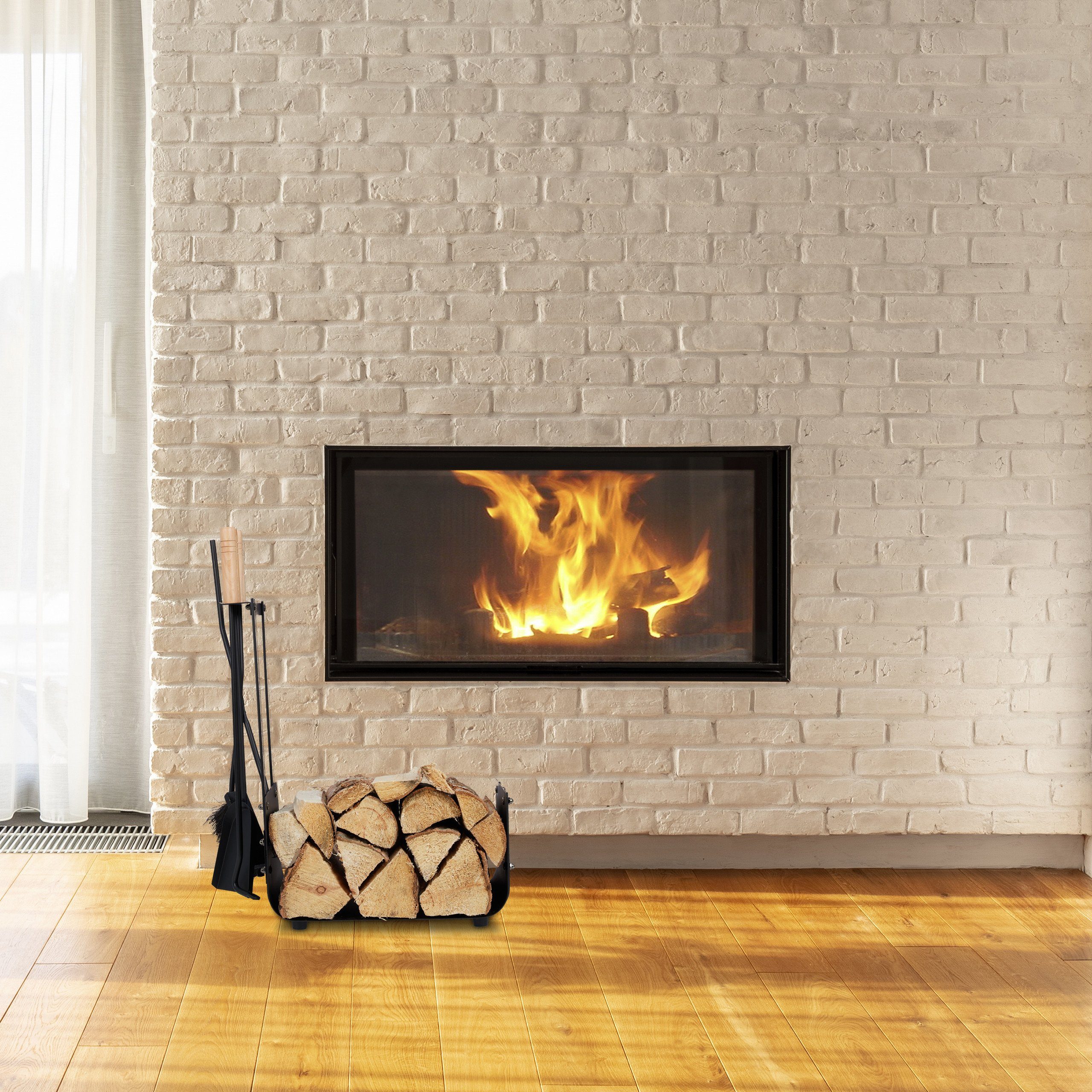 relaxdays Kamingarnitur Kaminholzkorb Metall mit Kaminbesteck günstig online kaufen