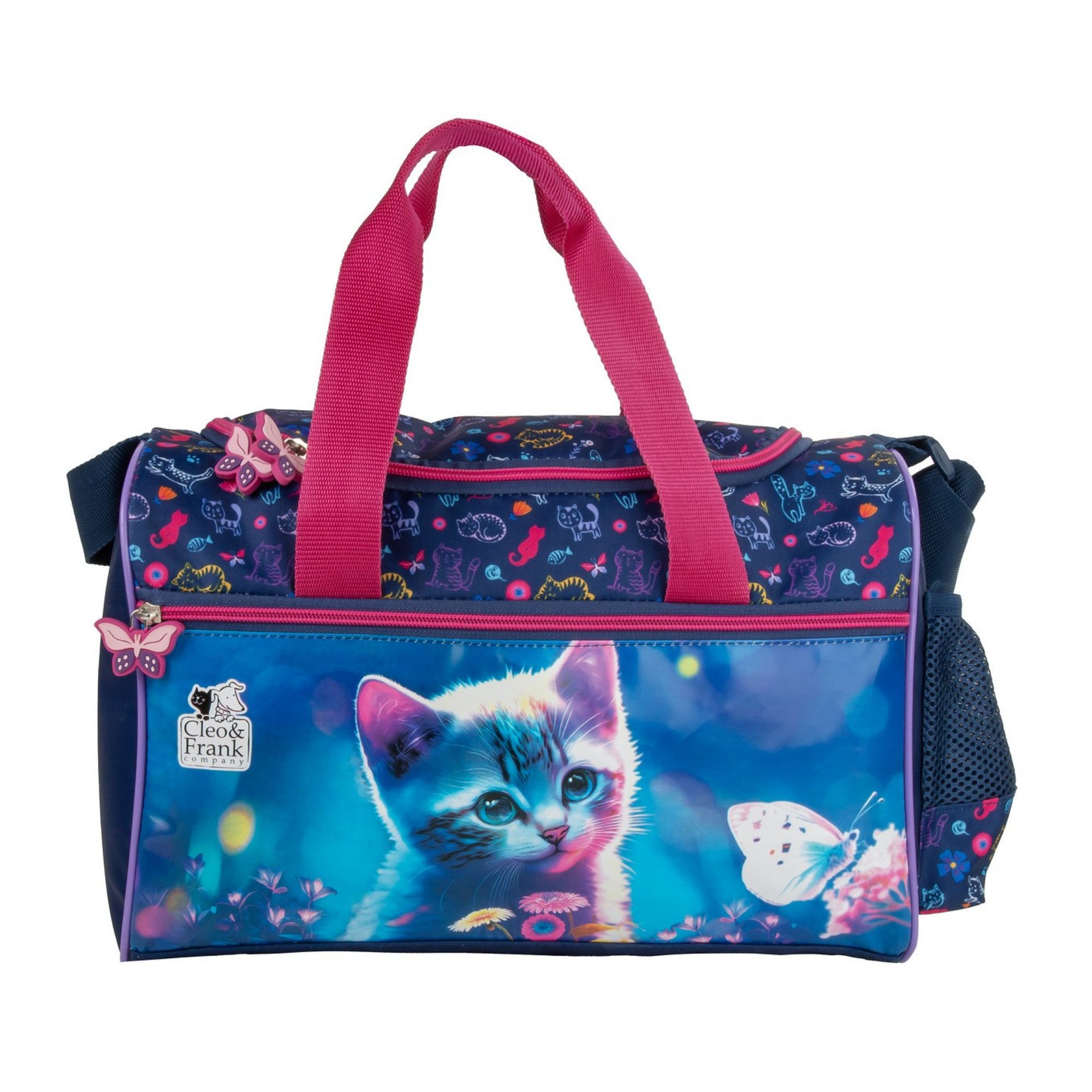 GOLDKIDS Sporttasche Kinder für Mädchen & Jungen - Umhängetasche mit Katze Motiv - (Schwimmtasche mit, 1-tlg., verstärktem Boden), - Trainingstasche 40 cm x 23 cm x 14 cm