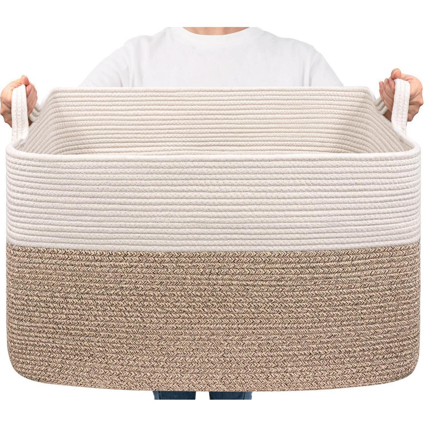 LuxusKollektion Wäschekorb Wäschekorb Aufbewahrung Spielzeug Weiß und Braun 85L 60 x 40 x 35 cm