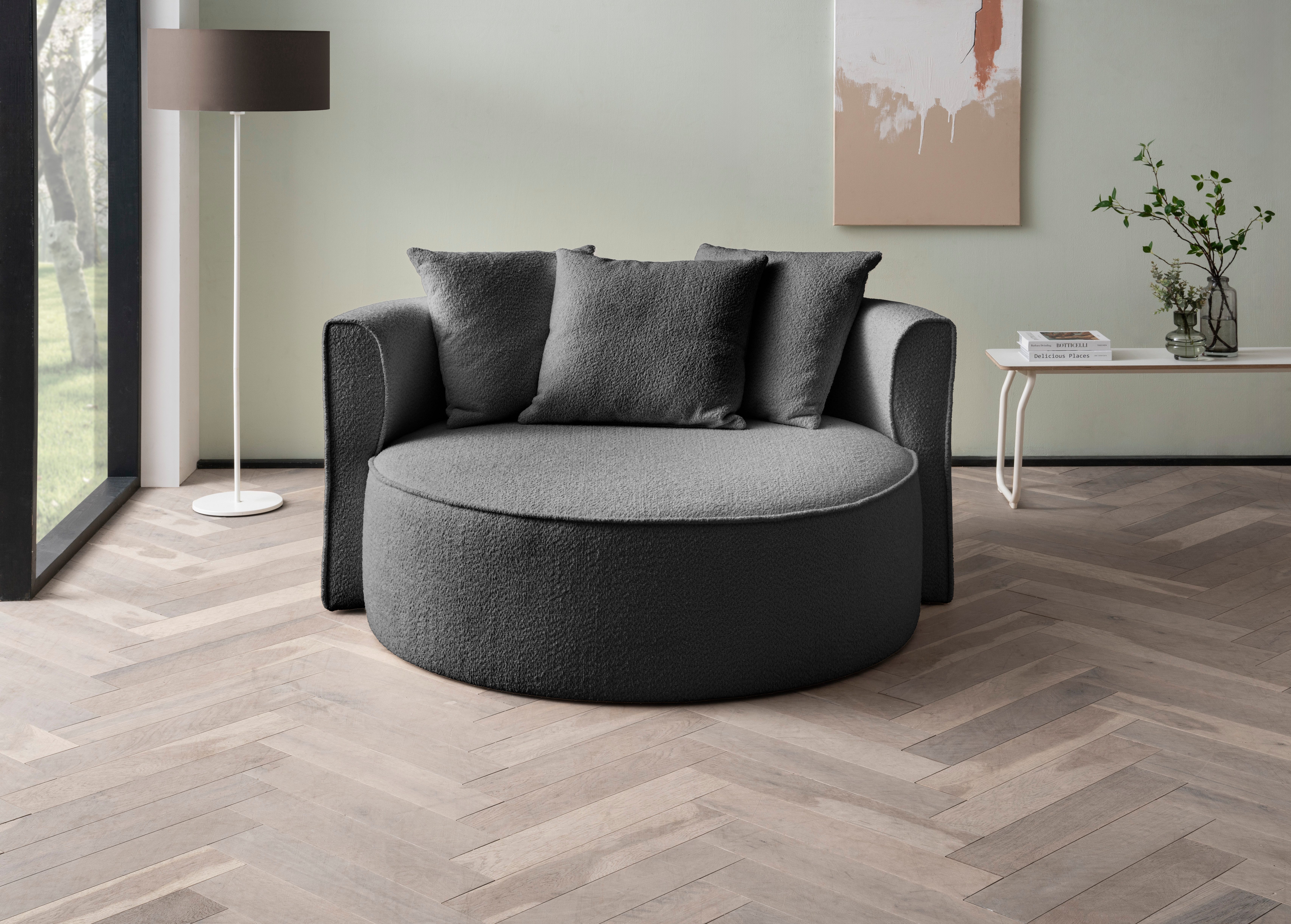 LeGer Home by Lena Gercke XXL-Sessel Isalie, Lesesessel, Loveseat, inklusive Zierkissen, extra große Sitzfläche, optional mit Hocker, Cord, Samt, Bouclé