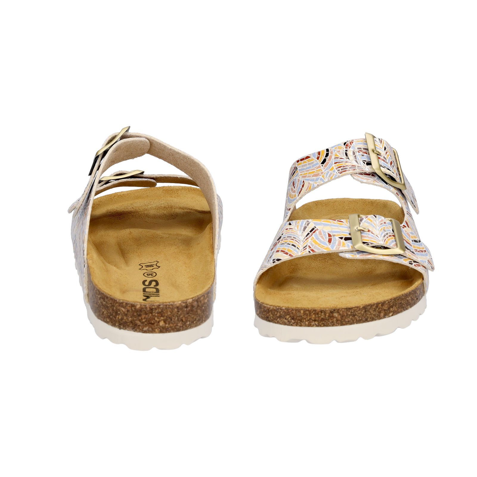 MIDS MOMO Damen Pantolette multi, Zweiriemer aus Kunstleder mit ergonomischem Fußbett & Schnallen