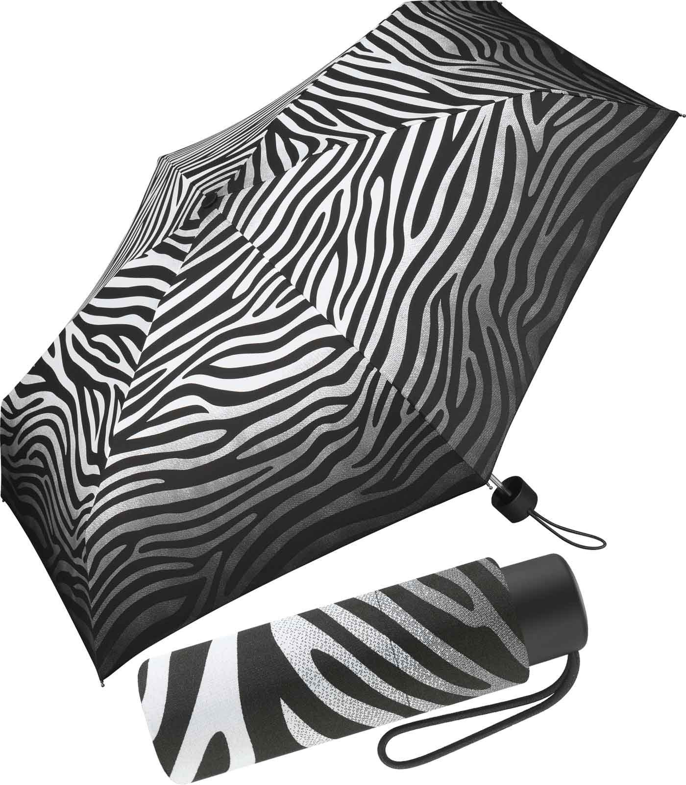 Pierre Cardin Langregenschirm winziger Damen-Taschenschirm mit Handöffner, mit tierisch schönem Zebra-Muster