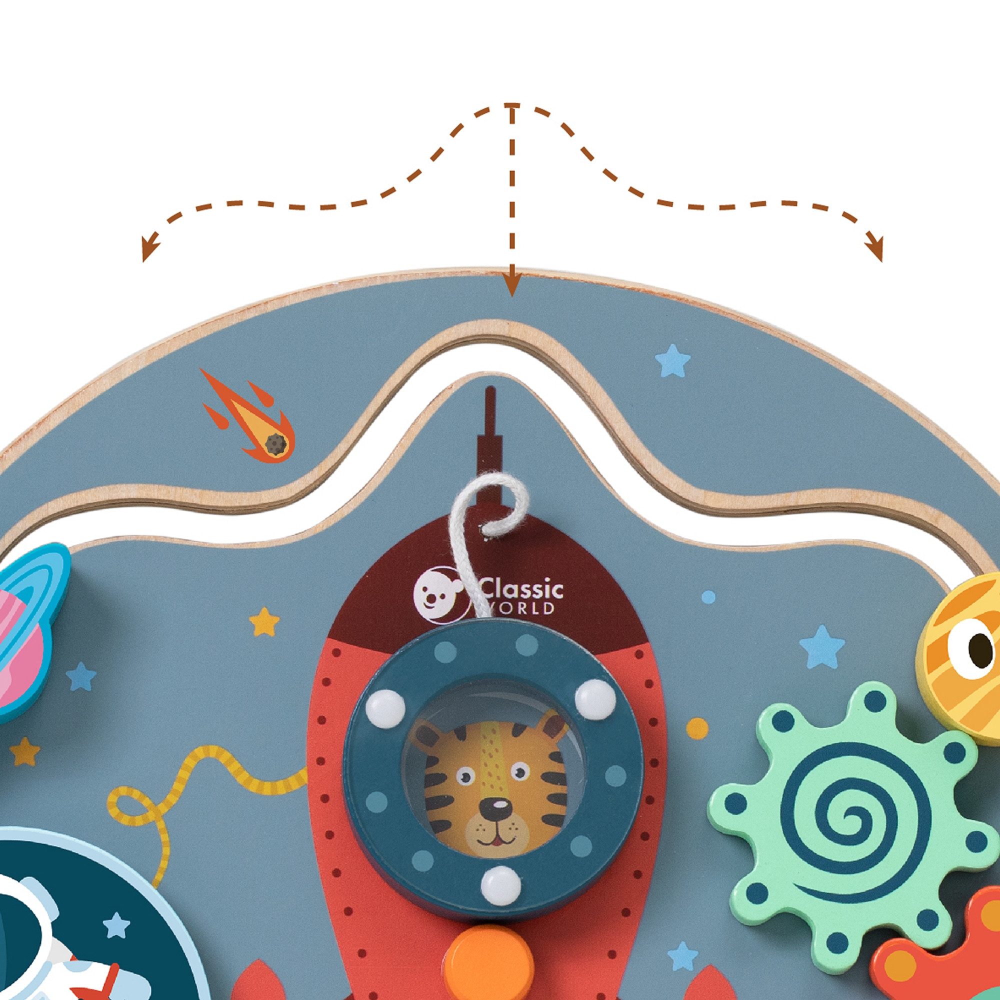 Classic World Motorikbrett Classic World - Aktivitätsbrett Rakete - 29x23,5x6,4cm - ab 12 Monaten, aus Holz