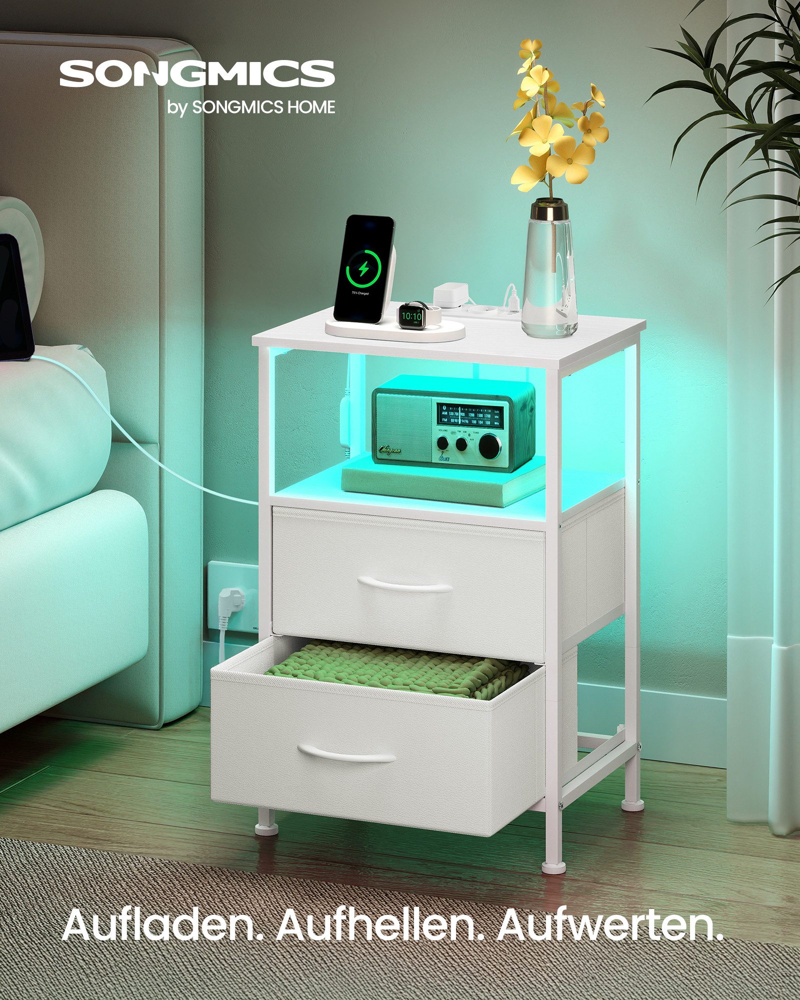 SONGMICS Nachttisch, mit Ladestation, Beistelltisch mit App-gesteuerter, LE günstig online kaufen