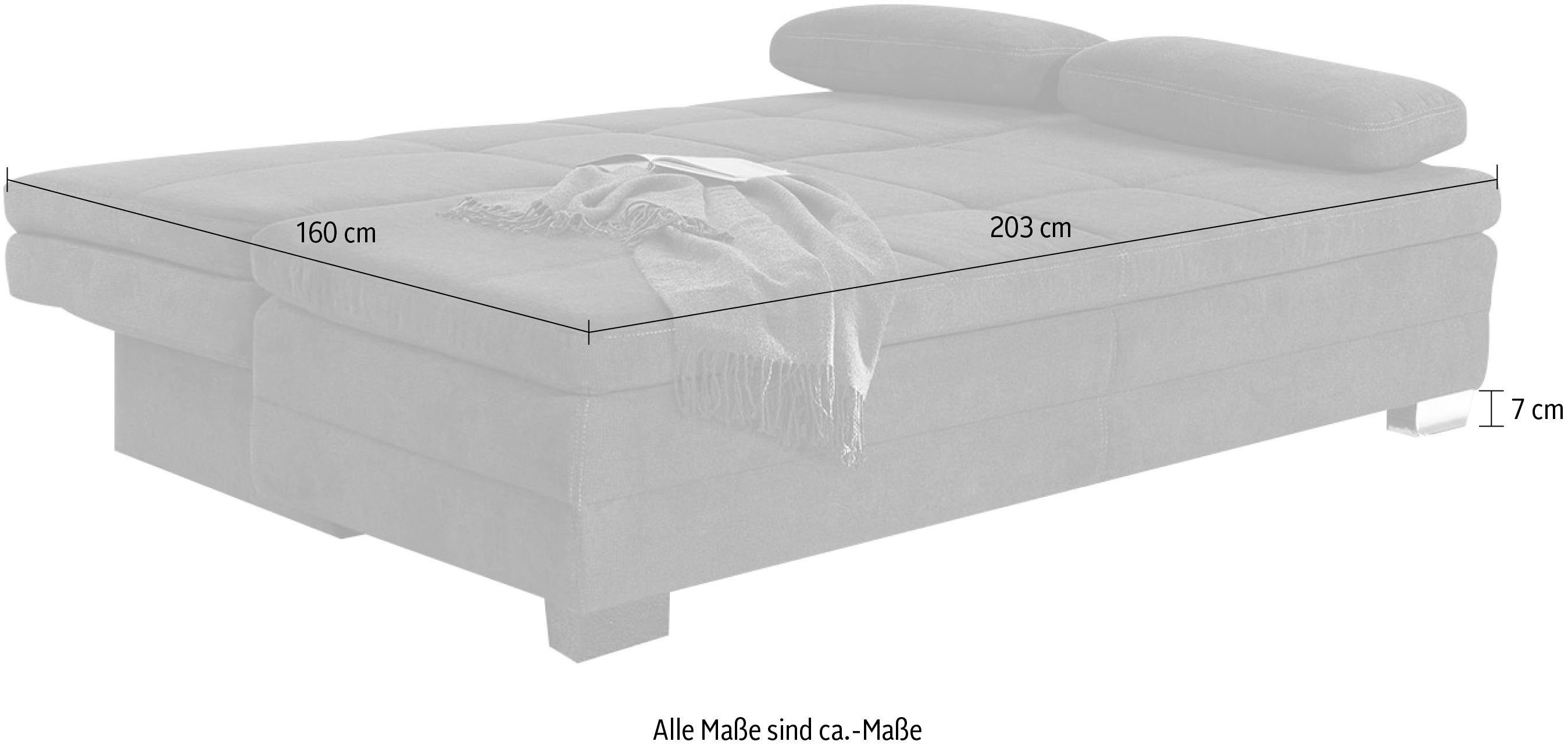 Jockenhöfer Gruppe Schlafsofa Lincoln, B: 203 cm, Liegefl. 160x203 cm, Dauerschläfer, mit Bettfunktion, Bettkasten, Kaltschaumtopper & 2 Zierkissen