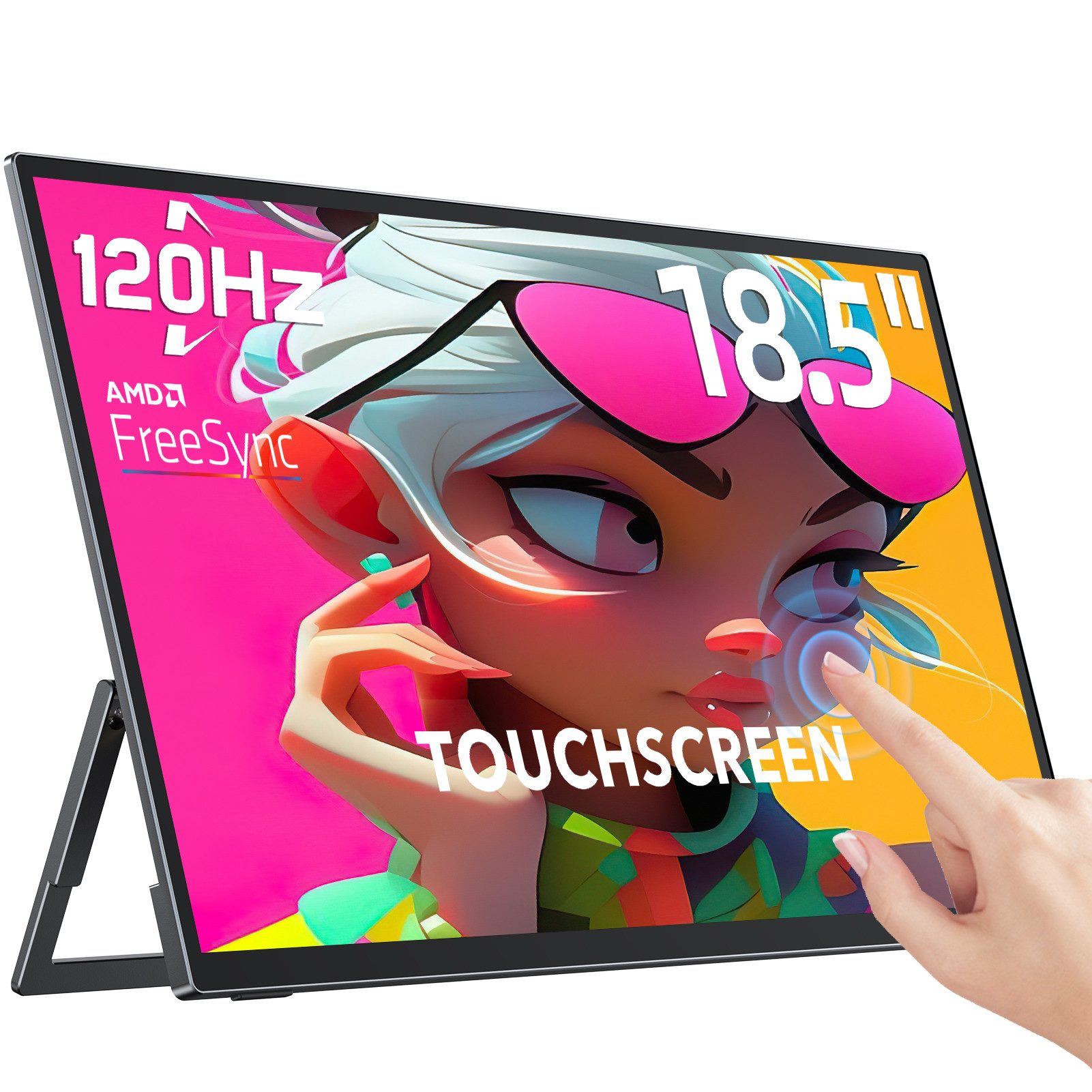 UPERFECT 18,5 Zoll Tragbarer Touchscreen-Monitor, 120Hz Full HD Display Portabler Monitor (46,99 cm/18,5 ", 1920 x 1080 px, Integrierter Ständer, VESA-kompatibel, Metallgehäuse)