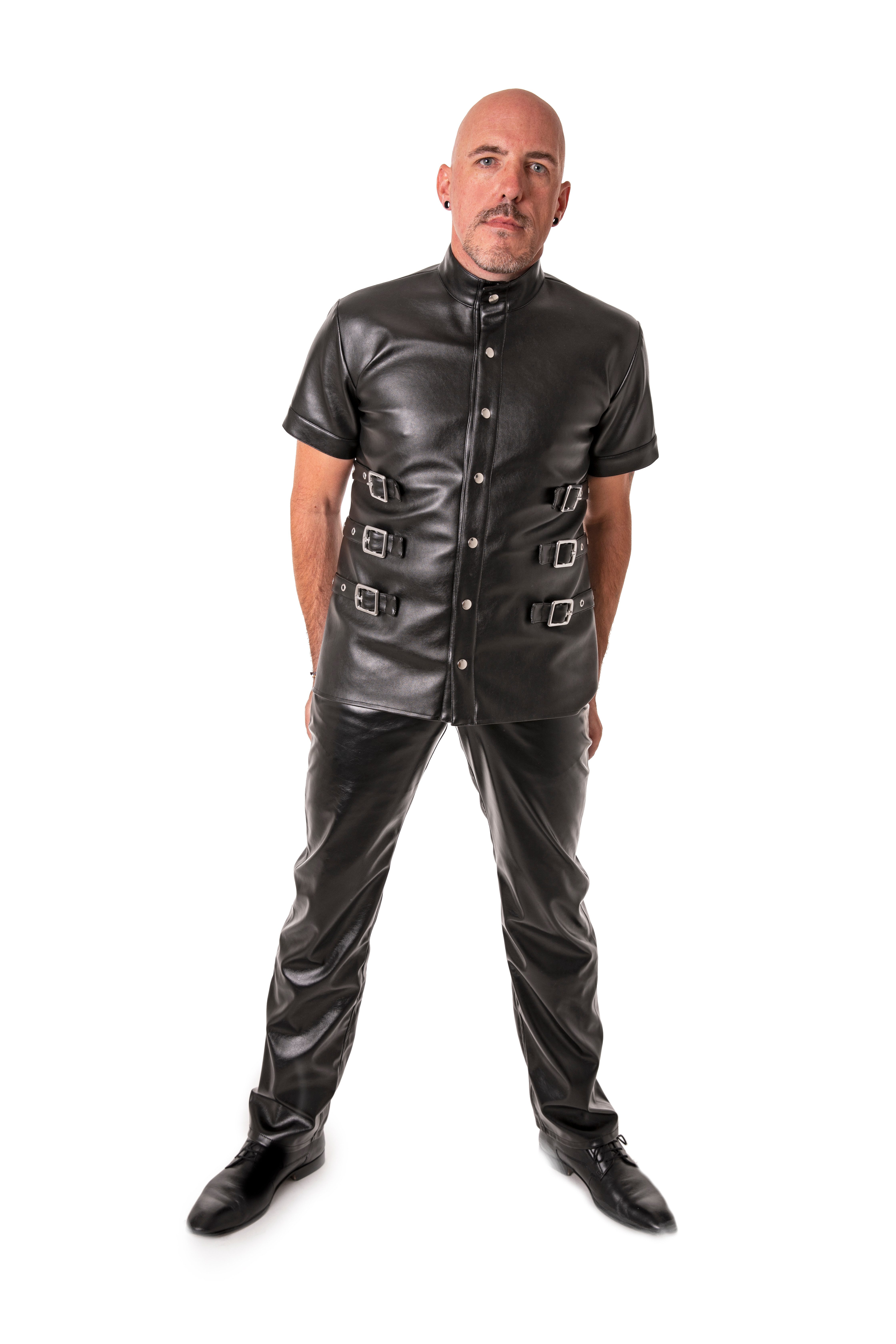 The Black Rose Hemdjacke Lederhemd - Schwarz - veganes Leder - 3XL