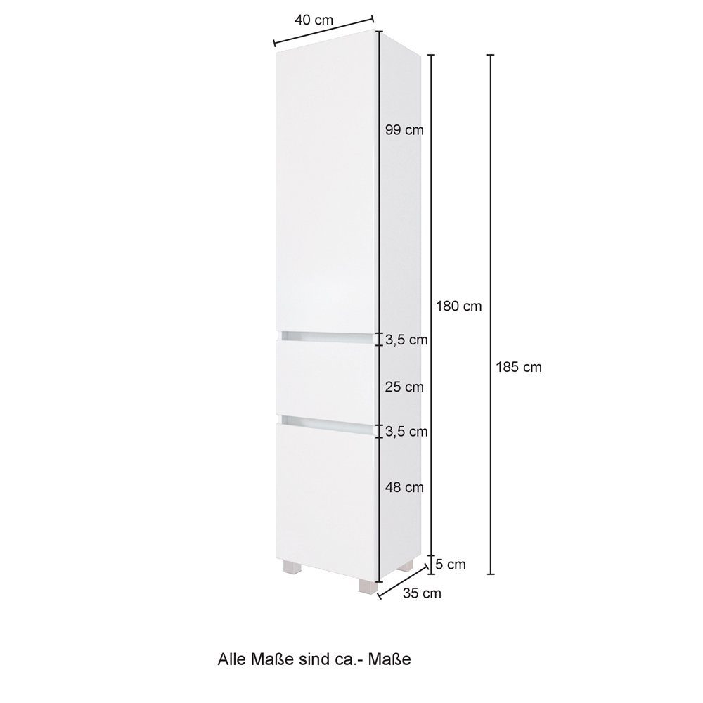 Lomadox Hochschrank LAURIA-03 in ca. cm Wotaneiche Badezimmer 40x180x35 BxHxT: Nb., Seitenschrank