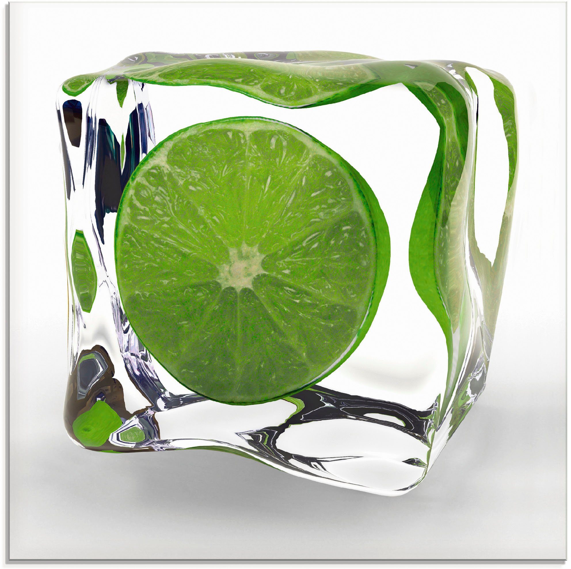 Artland Glasbild Limette im Eiswürfel, Lebensmittel (1 St), in verschiedenen Größen