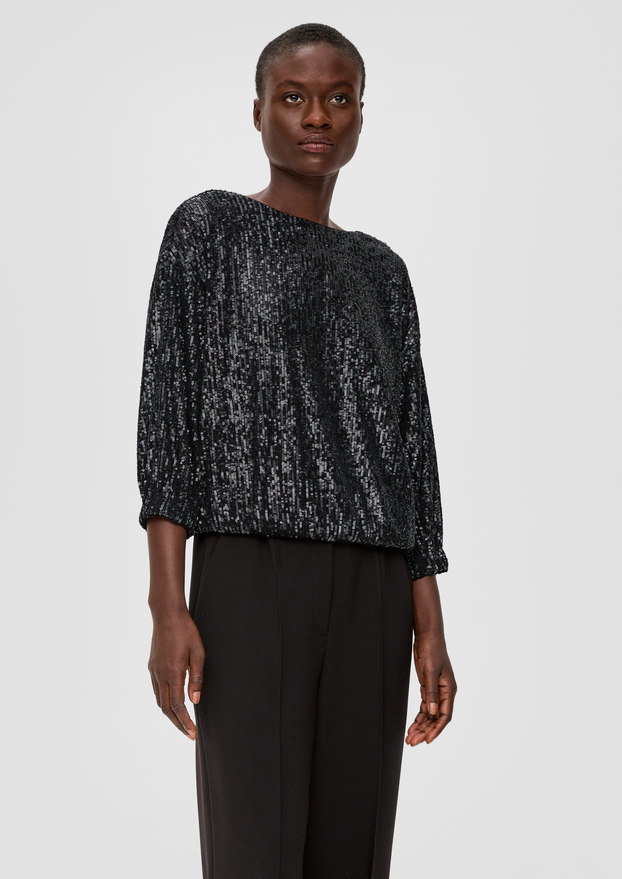 s.Oliver Kurzarmbluse Bluse Pailletten-Bluse