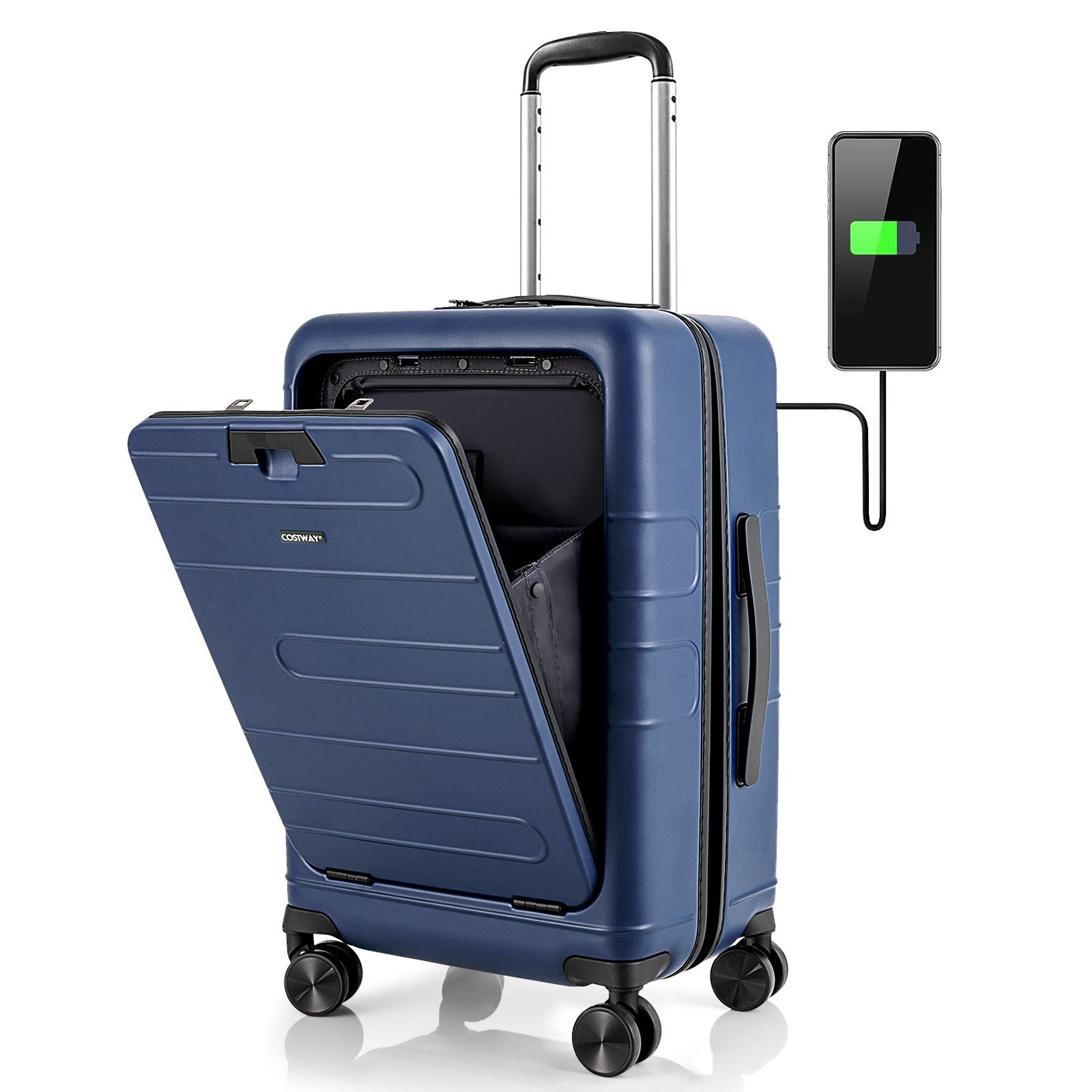 COSTWAY Business-Trolley, 4 Rollen, 38L mit USB-Anschluss & TSA-Schloss, 20”