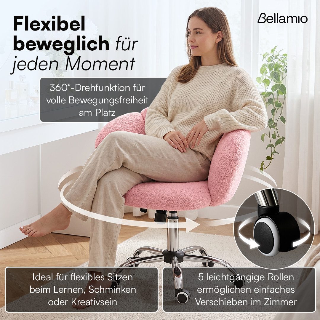 Bellamio Drehstuhl Meli Wolkenstuhl (rosa, Bürostuhl höhenverstellbar & drehbar), bis 140 kg, Schmink- & Schreibtischstuhl mit verstellbarer Rückenlehne – Bild 2 von 5