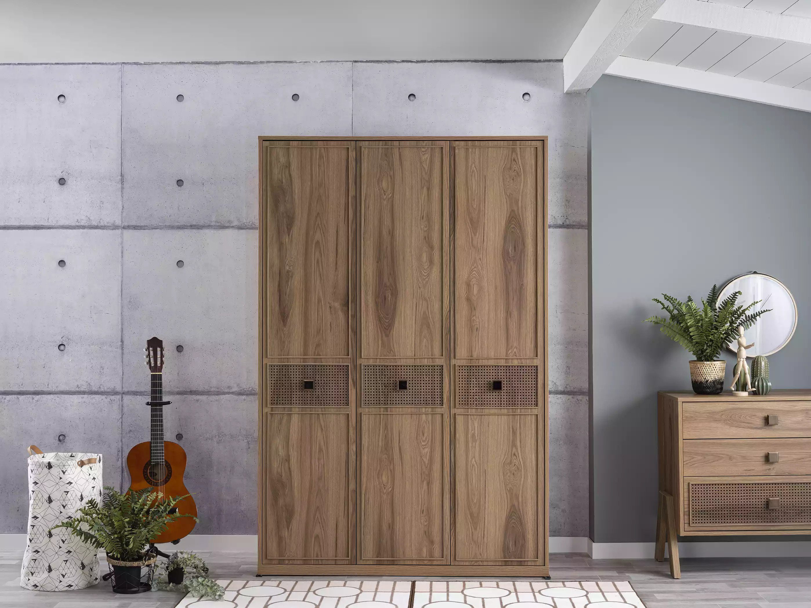 Kommode), Kleiderschrank, in Made JVmoebel (4-St., Europa Nachttisch, Komplette mit Bett, Bett Braun Bettkasten Set, Holz Jugendbett Holzbett Jugendzimmer-Set