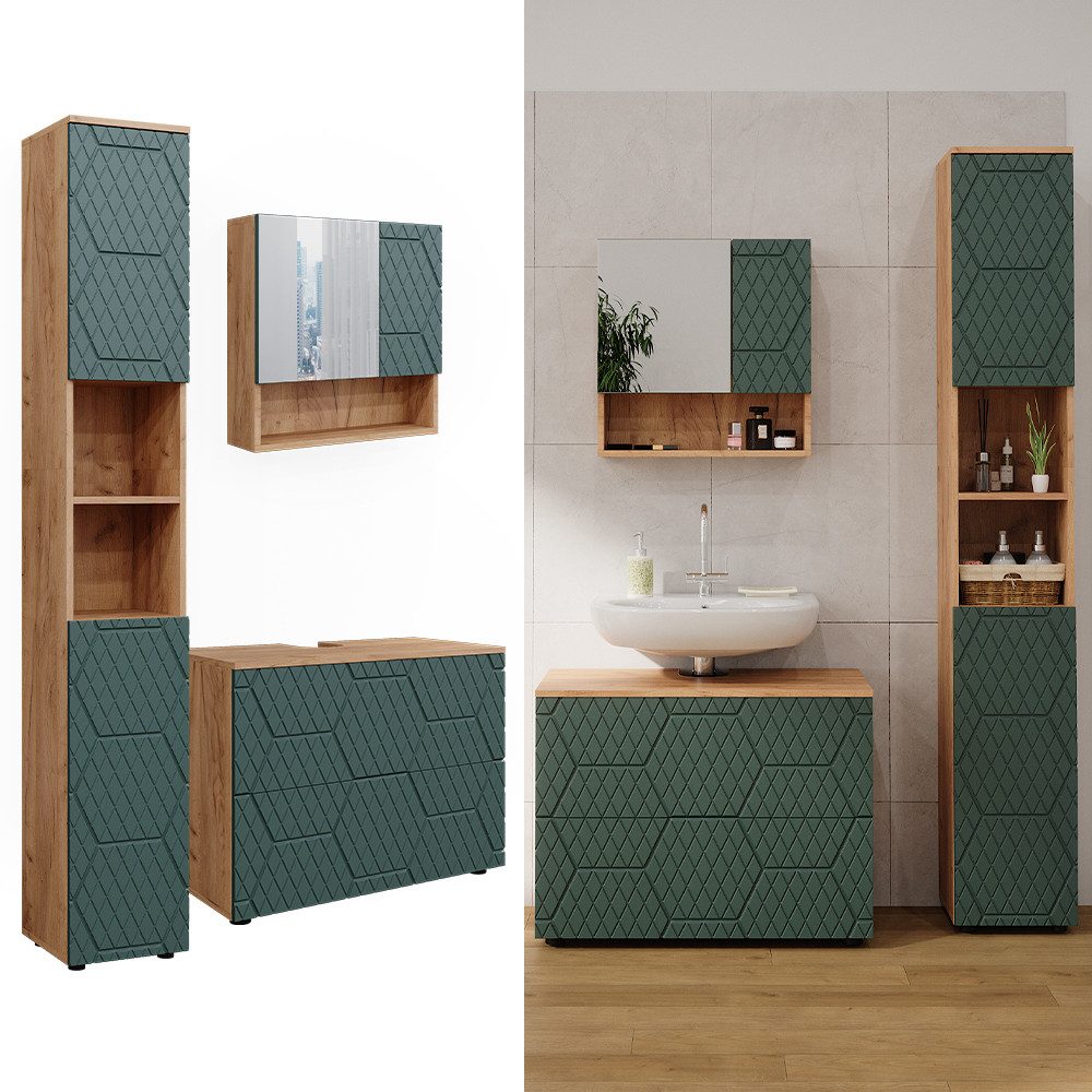 Vicco Badmöbel-Set Irma, Goldkraft Eiche/Grün, 3 günstig online kaufen