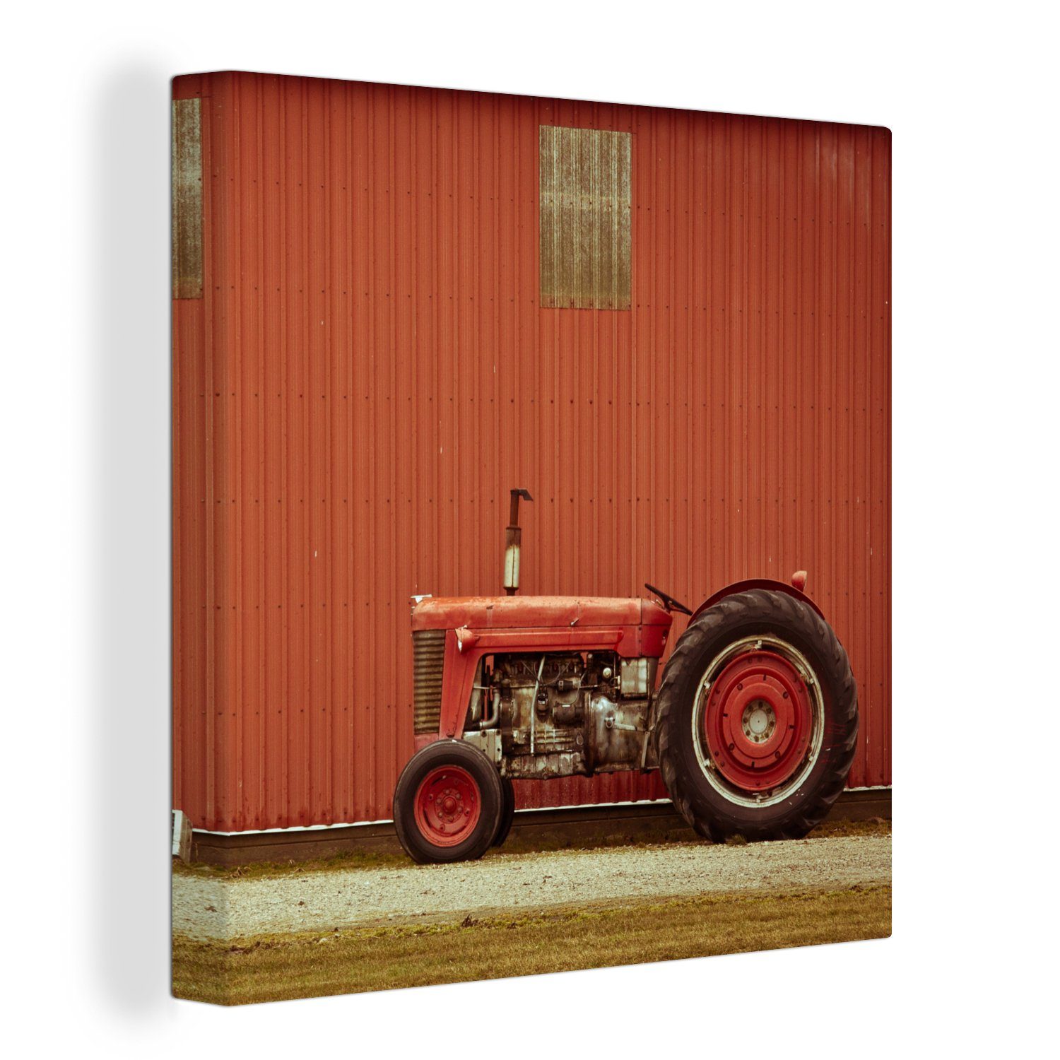 OneMillionCanvasses® Leinwandbild Traktor - Scheune - Rot - Bauernhof, (1 St), Leinwand Bilder für Wohnzimmer Schlafzimmer
