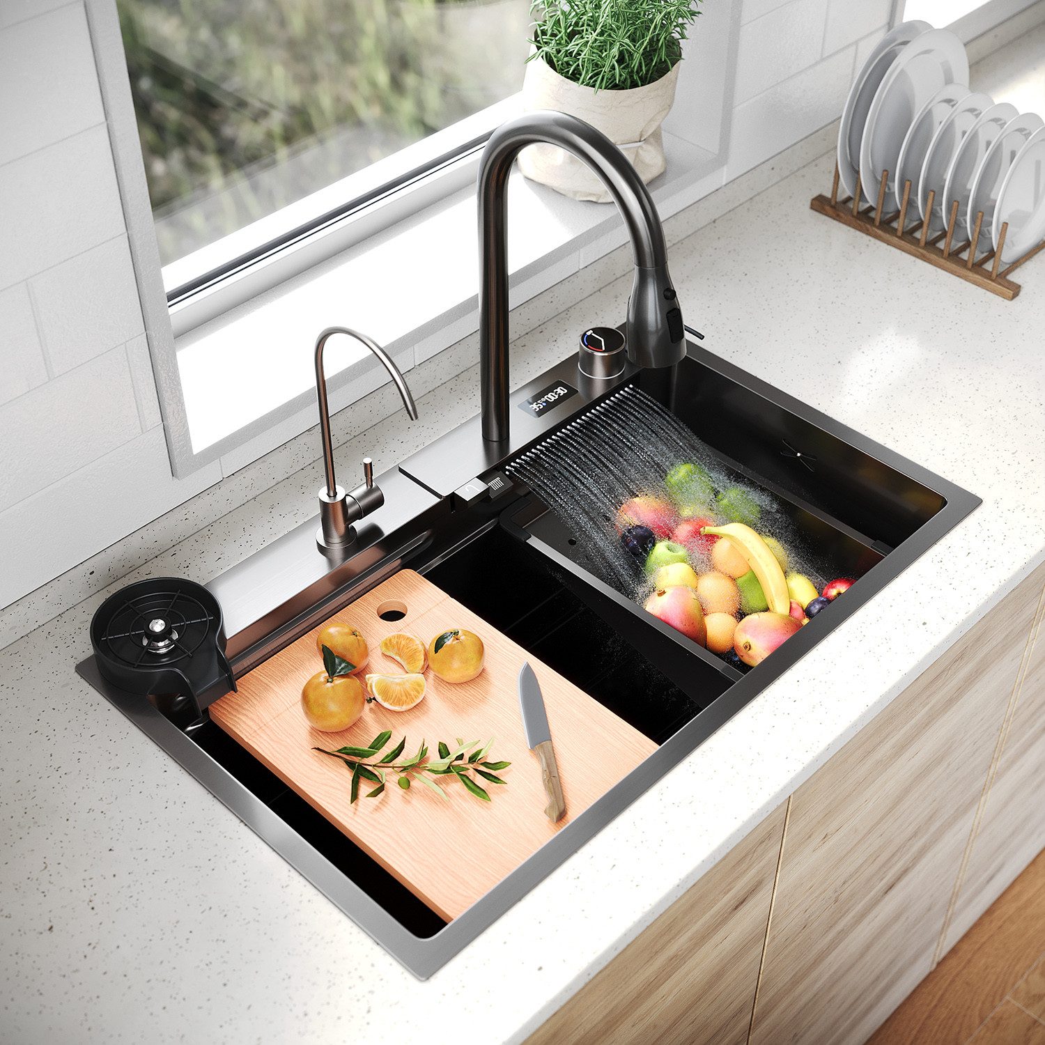 SONNI Küchenspüle Spülbecken/Waschbecken küche 80cm/75cmBreite 304 Edelstahl, Mit HD-LED, 75/45 cm, 304 Küchenspüle aus Edelstahl Edelstahlspüle, Einbauspüle