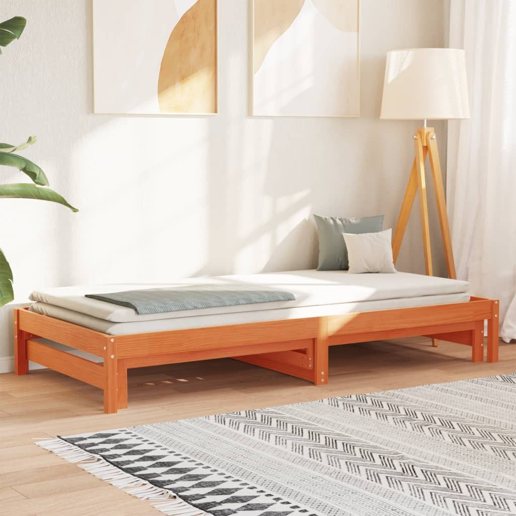 vidaXL Gästebett 90 x 200 cm Gästebett Tagesbett Ausziehbar Wachsbraun 90x200 cm Massiv