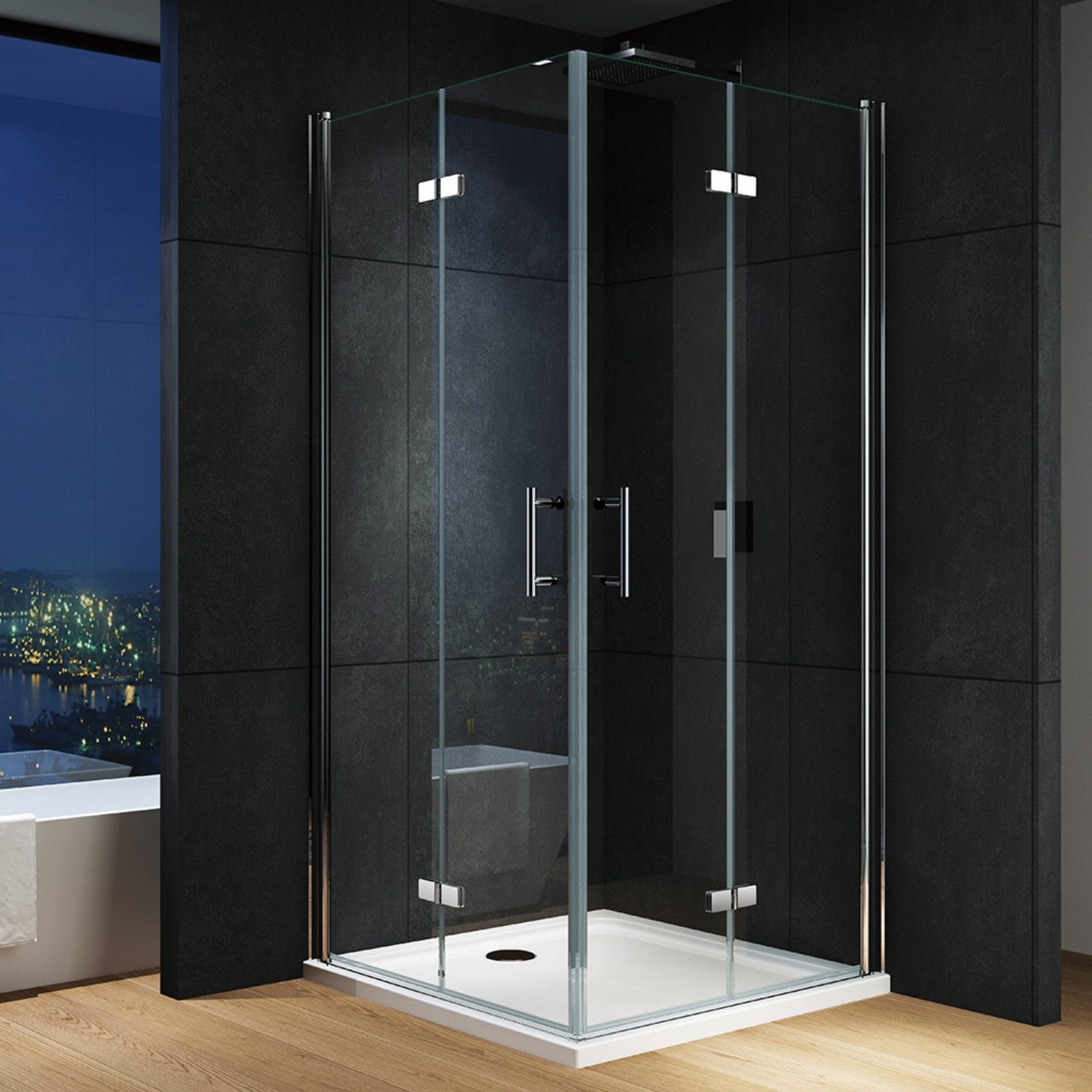 IMPTS Eckdusche Duschkabine Eckeinstieg Drehfalttür eckdusche, BxT: 70x70 cm, Sicherheitsglas, Falttür Faltdusche Falttürkabine, mit hochwertigen Aluminiumprofilen in Chrome, Duschabtrennung Falttür Dusche Glasabtrennung