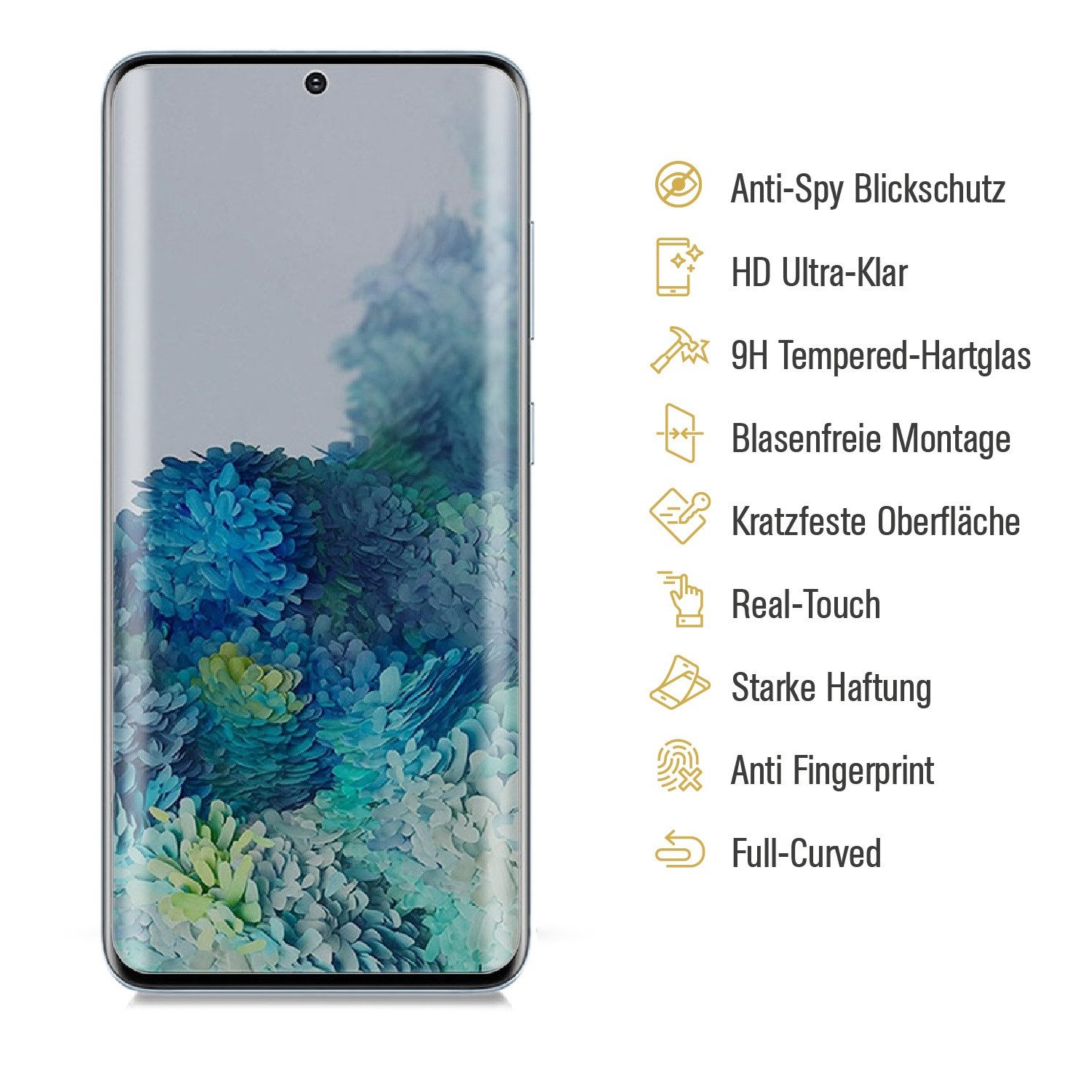Protectorking Schutzfolie 2x Blickschutz 9H Panzerglas für Samsung Galaxy S20 Ultra FULL CURVED, (2-Stück), Displayschutz, Schutzglas ANTI-SPY PRIVACY BLICKSCHUTZ 9H Härte