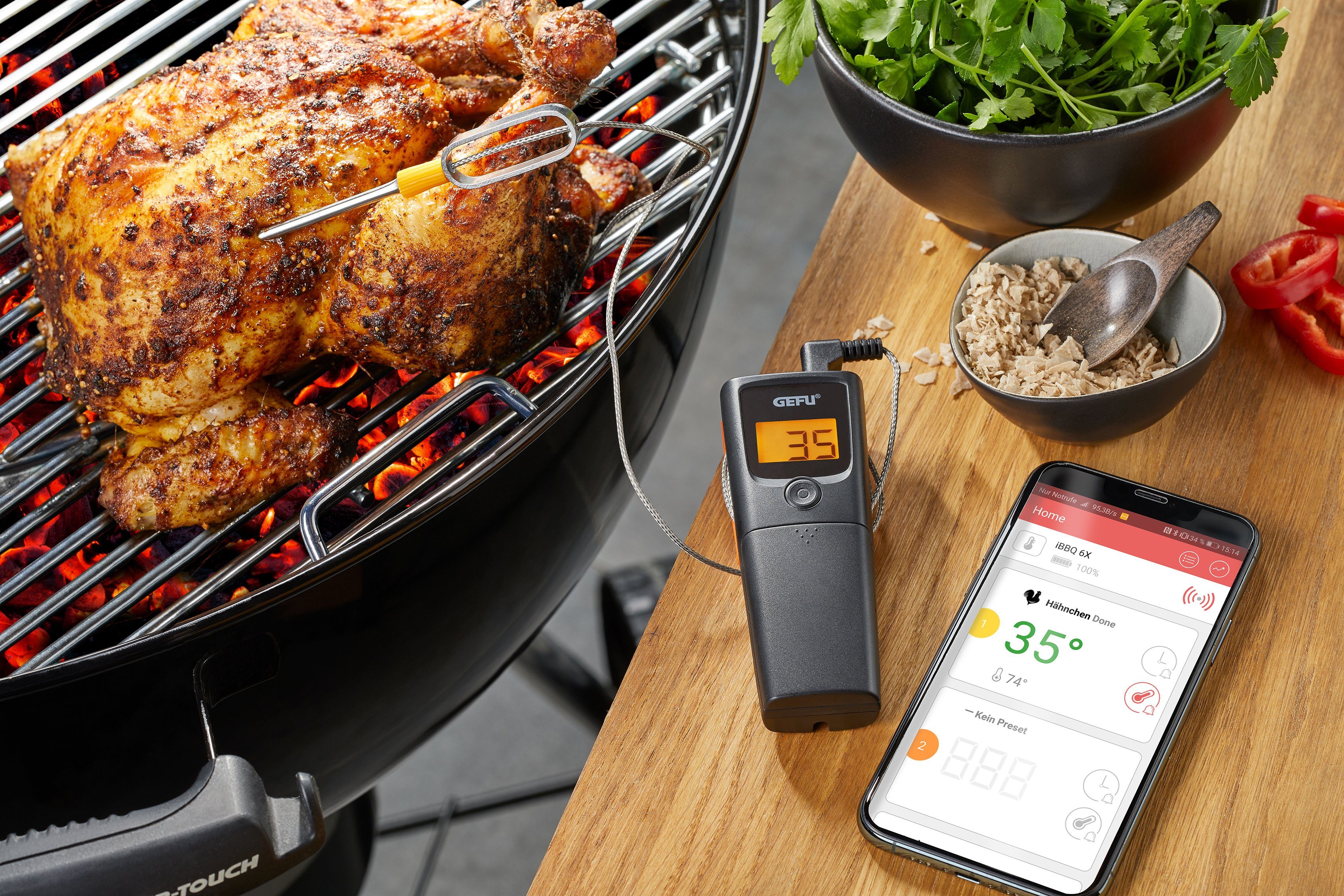GEFU Grillthermometer CONTROL, App-gesteuert mit bis zu 30 Meter Reichweite in Echtzeitübertragung