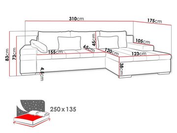 MIRJAN24 Ecksofa Bangkok Premium, mit Bettkasten und Schlaffunktion, Moderne Eckcouch, Couch L-Form