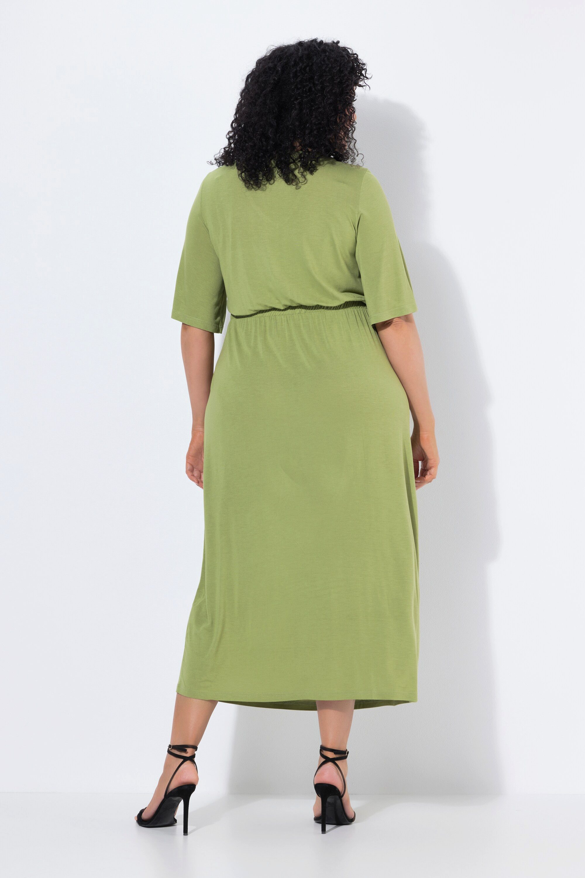 Ulla Popken Midikleid Maxikleid A-Linie V-Ausschnitt Halbarm
