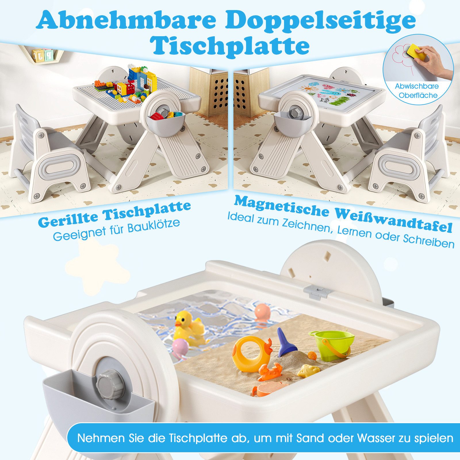 COSTWAY Kindersitzgruppe, (2-tlg), 6-in-1 Kindertisch Set mit Stuhl, klappbar