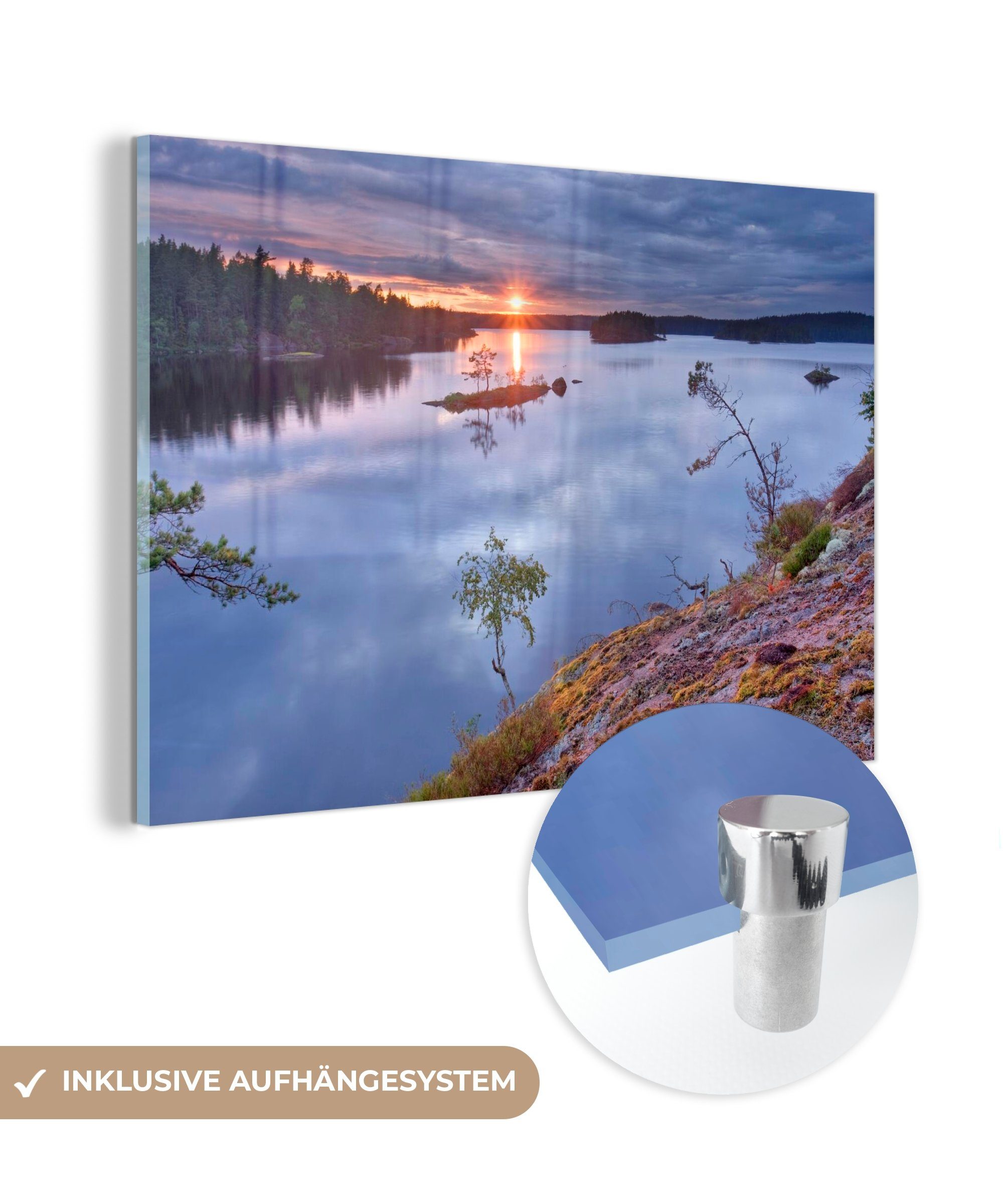 MuchoWow Acrylglasbild Sonnenuntergang im Tiveden-Nationalpark in Schweden, (1 St), Acrylglasbilder Wohnzimmer & Schlafzimmer