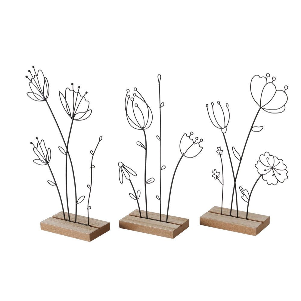 BOLTZE Dekoobjekt Dekoaufsteller BLOMA schwarz natur Metallblume auf Holzfuß Dekoblume