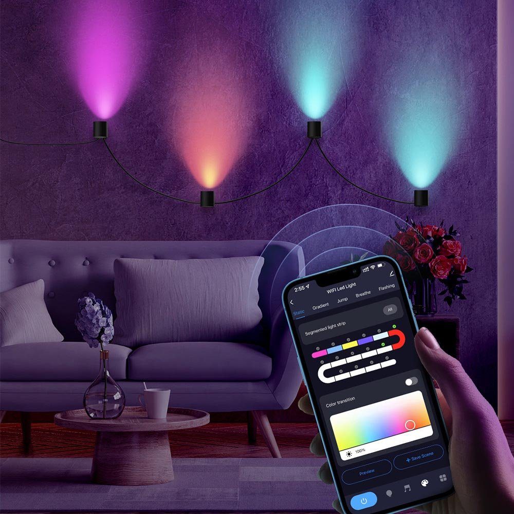 Wandleuchte App Smart, RGB, Rosnek Musiksyn, für Schlafzimmer, LED und Spielzimmer Deko Fernbedienung, RGB, Wohnzimmer